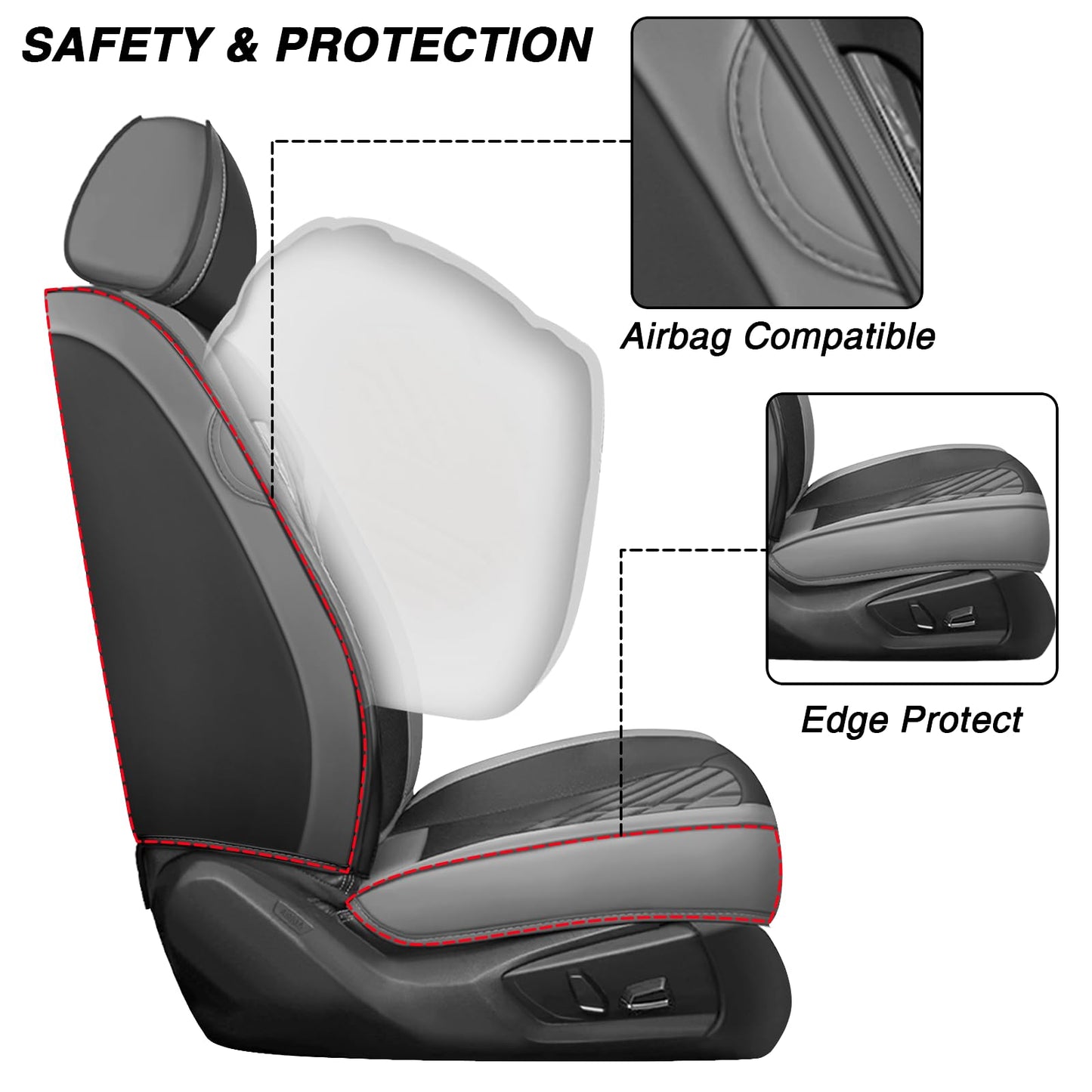 BYXN Leather Seat Covers Full Set,5 Seats Universal Car Seat Protectors,Easy to Install Cover Set,Waterproof Car Seat Covers Car Seat Cushions Fit for Most Cars SUVs and Trucks(5 Seats,Gray-Black)