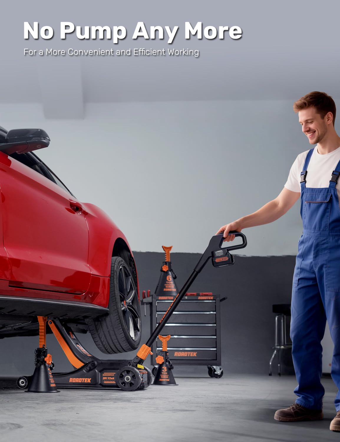 ROADTEK 3 Ton Electric Floor Jack, Low Profile Jack for Quickly Car Lift, Hydraulic Service Jack, 6000 lbs Capacity. Lifting Range 3-3/8" to 20"