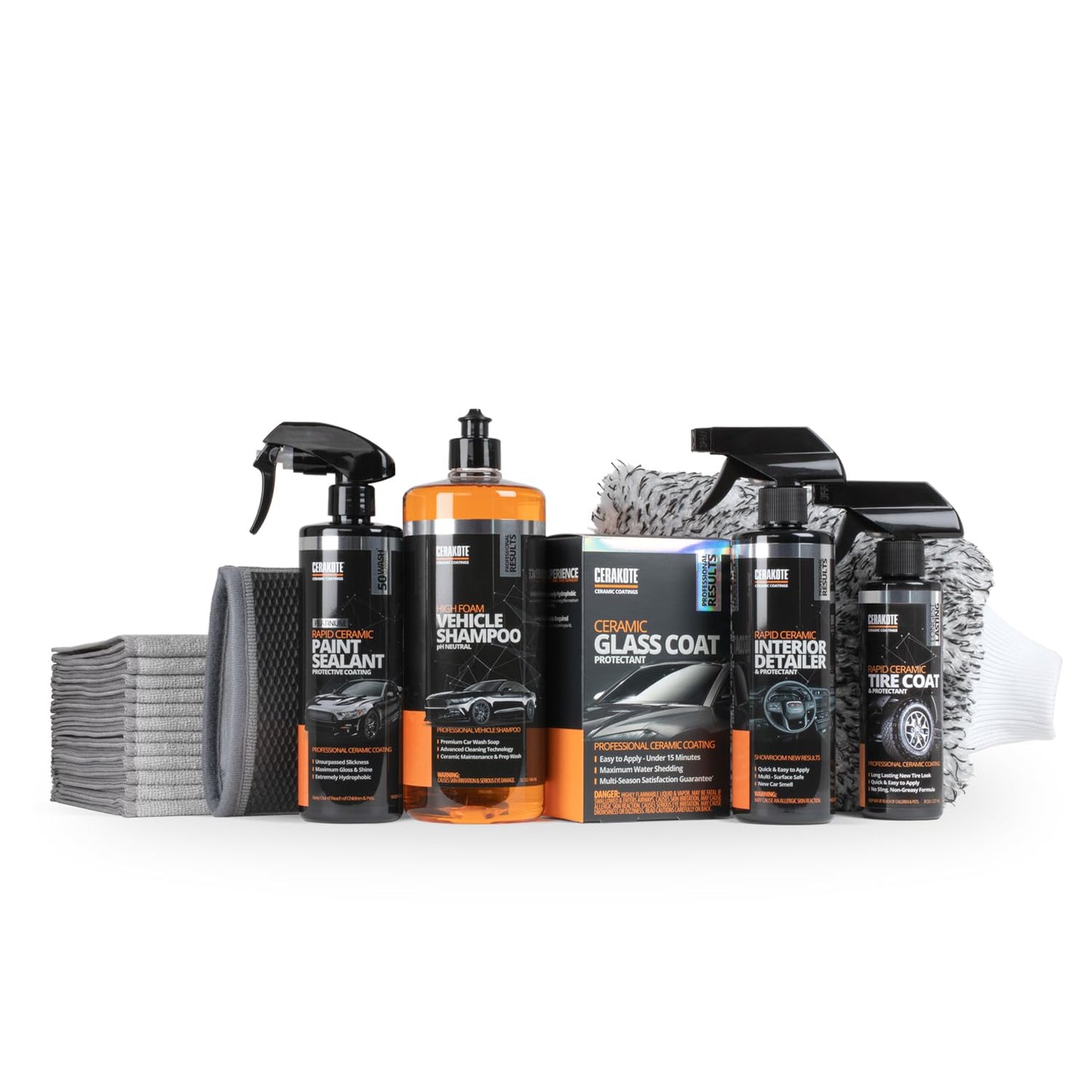 CERAKOTE Fully Covered Bundle - Complete Car Care with Rapid Ceramic Paint Sealant, Interior Detailer, Tire Coat, Glass Protectant, High Foam Vehicle Shampoo