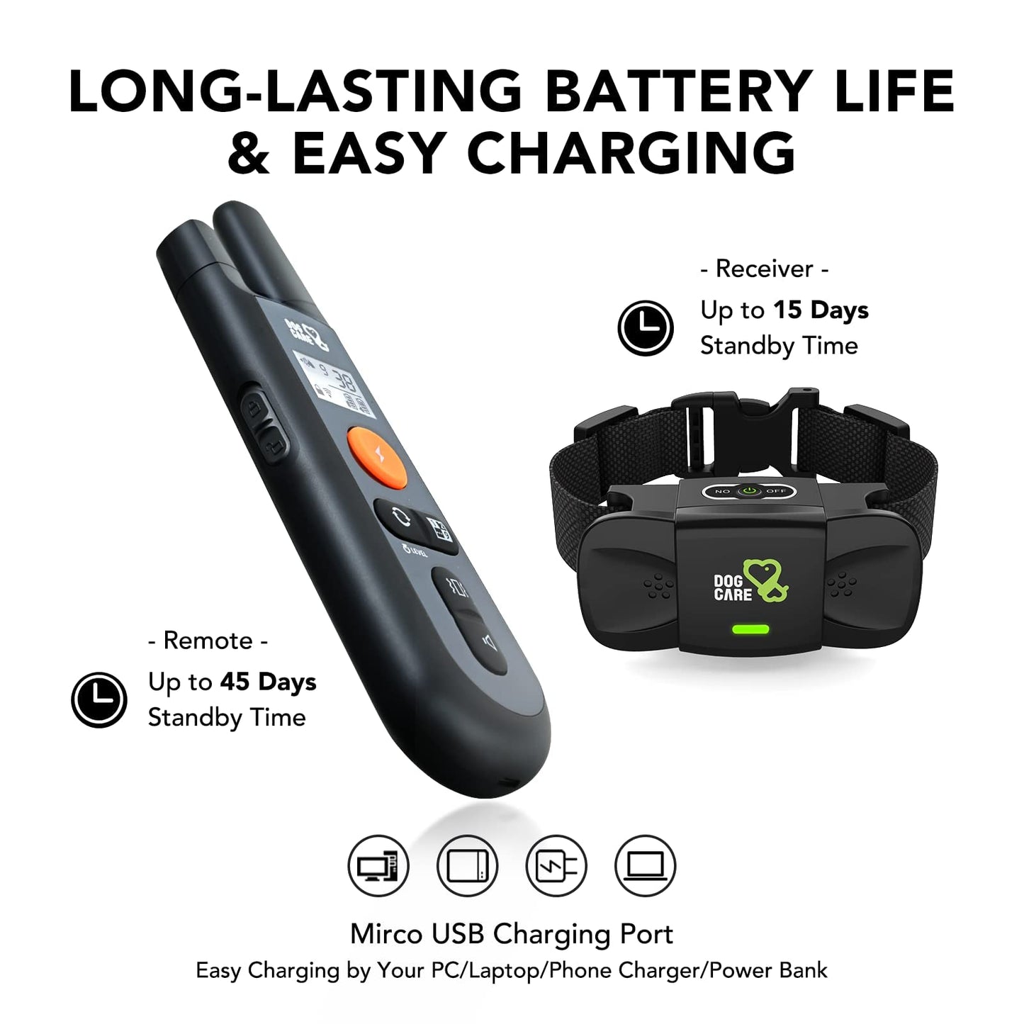 DOG CARE Dog Training Collar with Remote - Dog Shock Collar for All Dogs with 1800FT Remote, Rechargeable Dog Bark Collar with Beep/Vibration/Shock Modes, Security Lock, Rainproof