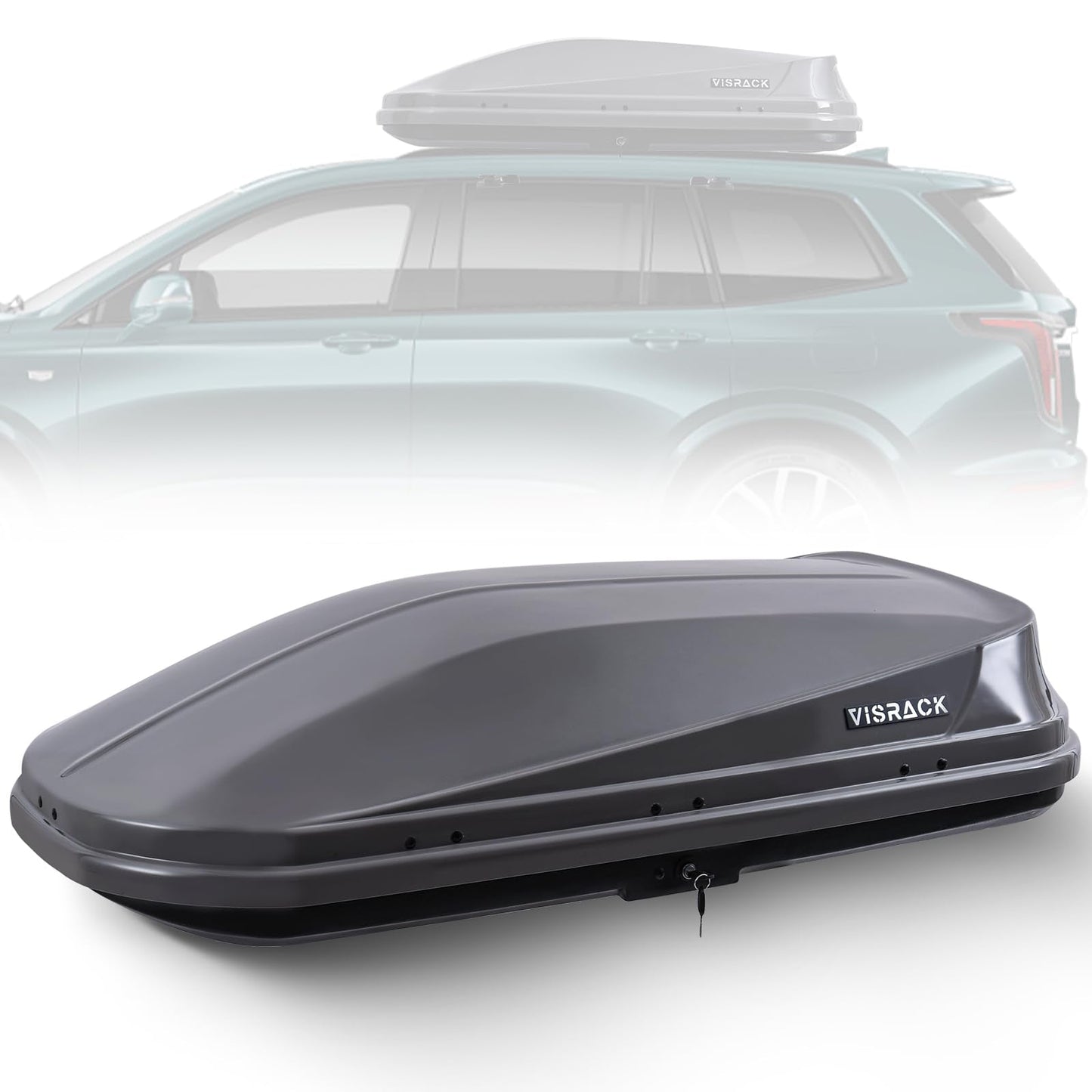 Hard Shell Rooftop Cargo Carrier with Roof Box, Heavy Duty Weatherproof 14 Cubic Feet Rooftop Cargo Carrier for Car Storage, Gray