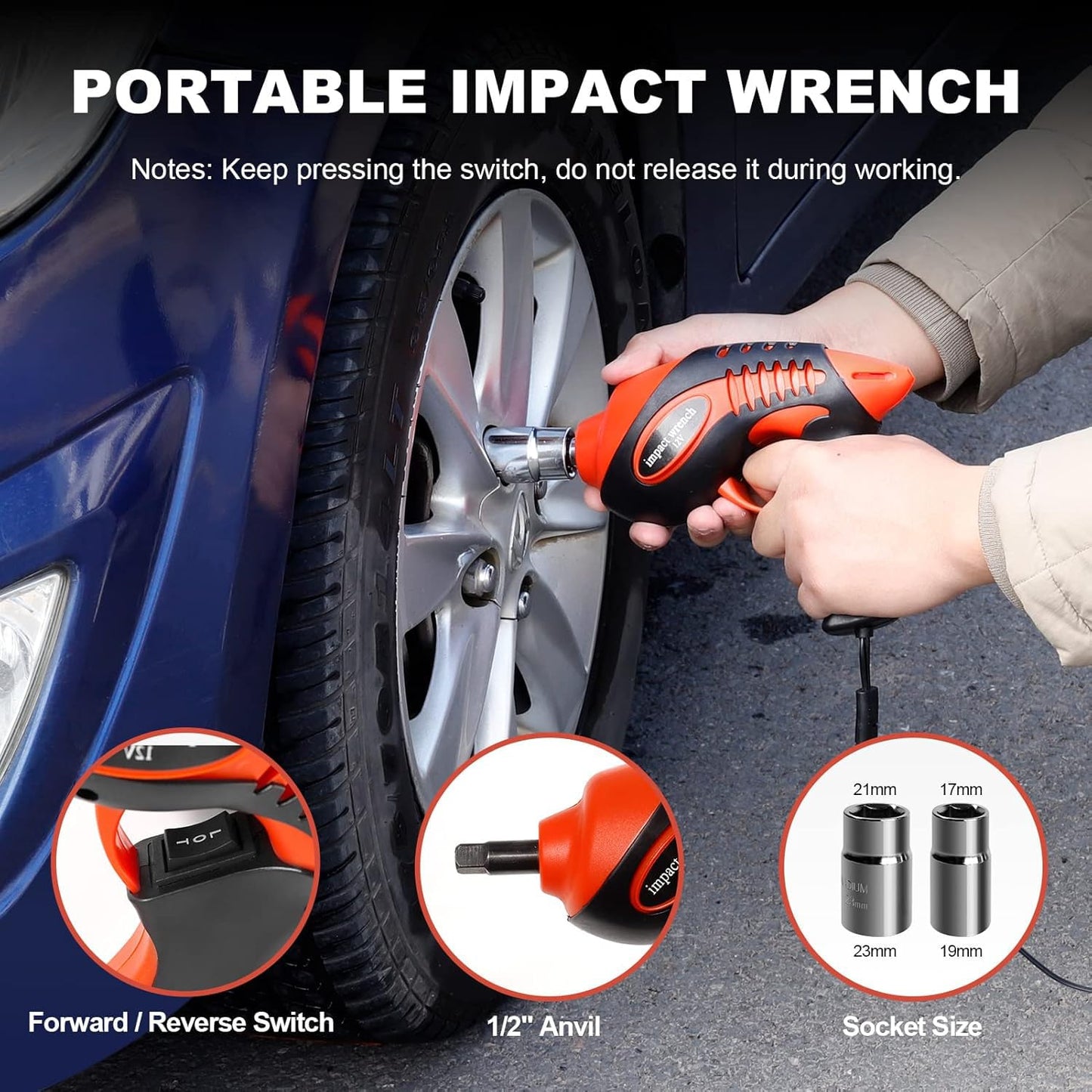 Electric Car Jack Kit 5 Ton 12V Floor Jack with Impact Wrench and Tire Inflator Pump Portable Hydraulic Car Jack for SUV Sedans Tire Change with LED Light, Lifting Height 6 to 17.7 Inch