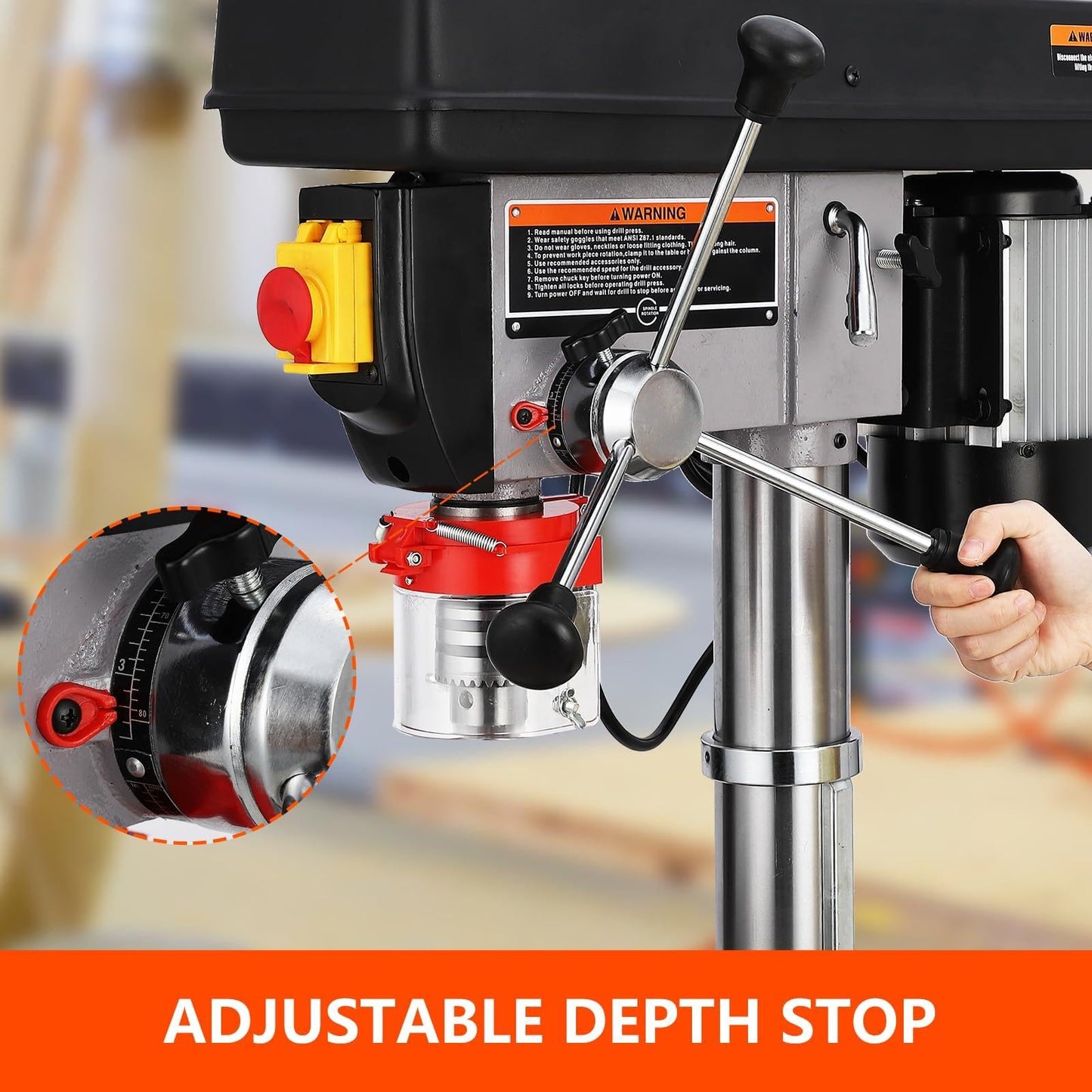 15 in Floor Drill Press, 7.5 Amp 120V Pure Copper Motor, 288-3084 RPM Variable Speed Cast Iron Bench Drill Press, 0-45° Tilting Worktable, Tabletop Drilling Machine for Wood Metal