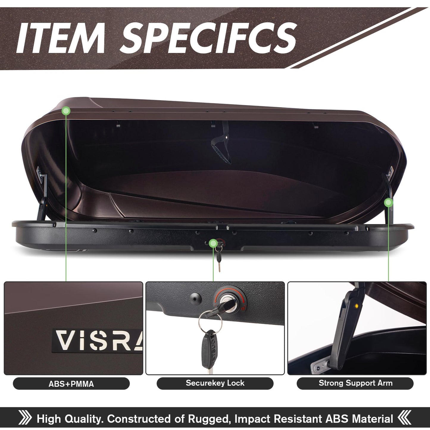 Hard Shell Rooftop Cargo Carrier with Roof Box, Heavy Duty Weatherproof 14 Cubic Feet Rooftop Cargo Carrier for Car Storage, Brown