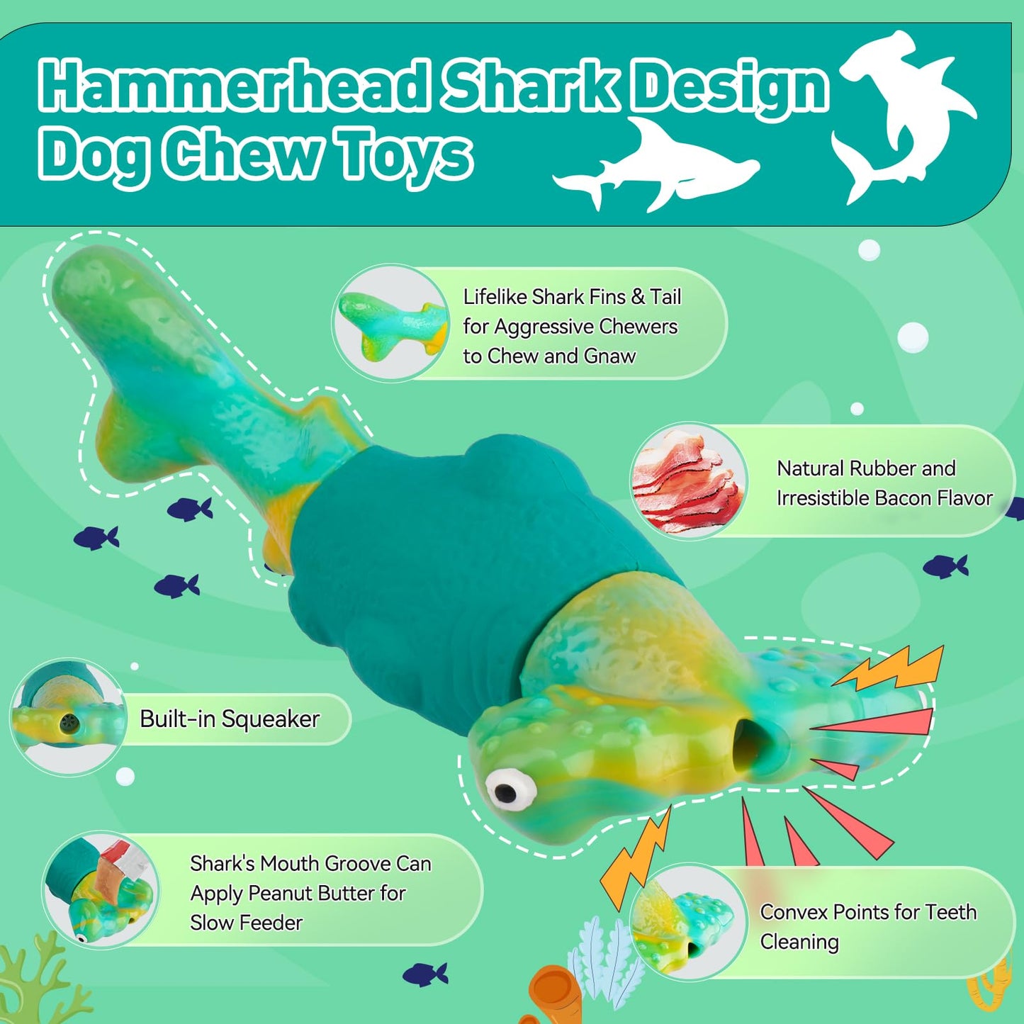 BIKIISEN Dog Toys for Aggressive Chewers, Interactive Dog Chew Toys for Large Dogs, Squeaky Chew Toys to Keep Them Busy, Tough Toys for Medium/Large Breed (Green)