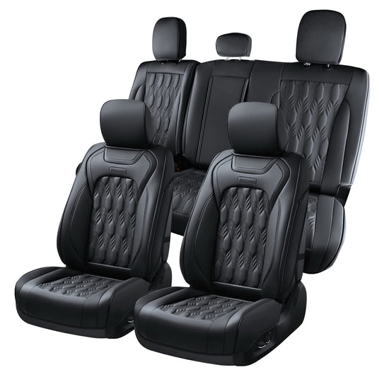Coverado Car Seat Covers Full Set, Leather Ford F150 Seat Covers Fit for 2015-2025 F150 and 2017-2025 F250 F350 F450 Super Duty Crew Cab XL XLT Lariat King Ranch Platinum (Black)