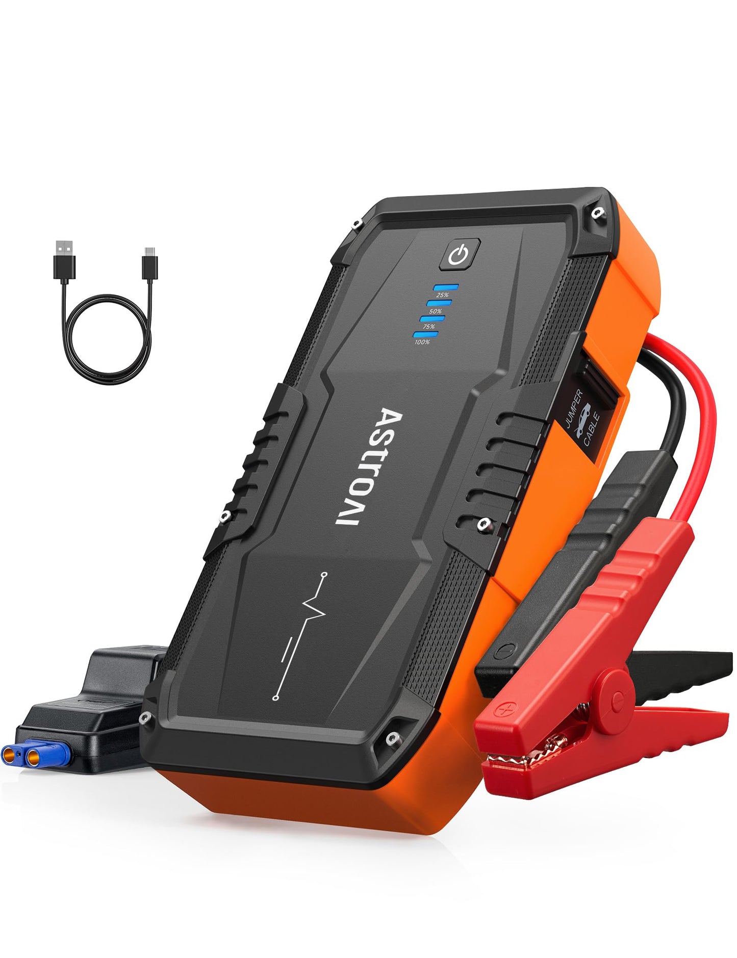 AstroAI S8 Car Battery Jump Starter, 1500A Peak Car Jumper Starter Battery Pack for Up to 6.0L Gas & 3.0L Diesel Engines, 12V Portable Jump Box with 3 Modes Flashlight and Jumper Cable (Orange)
