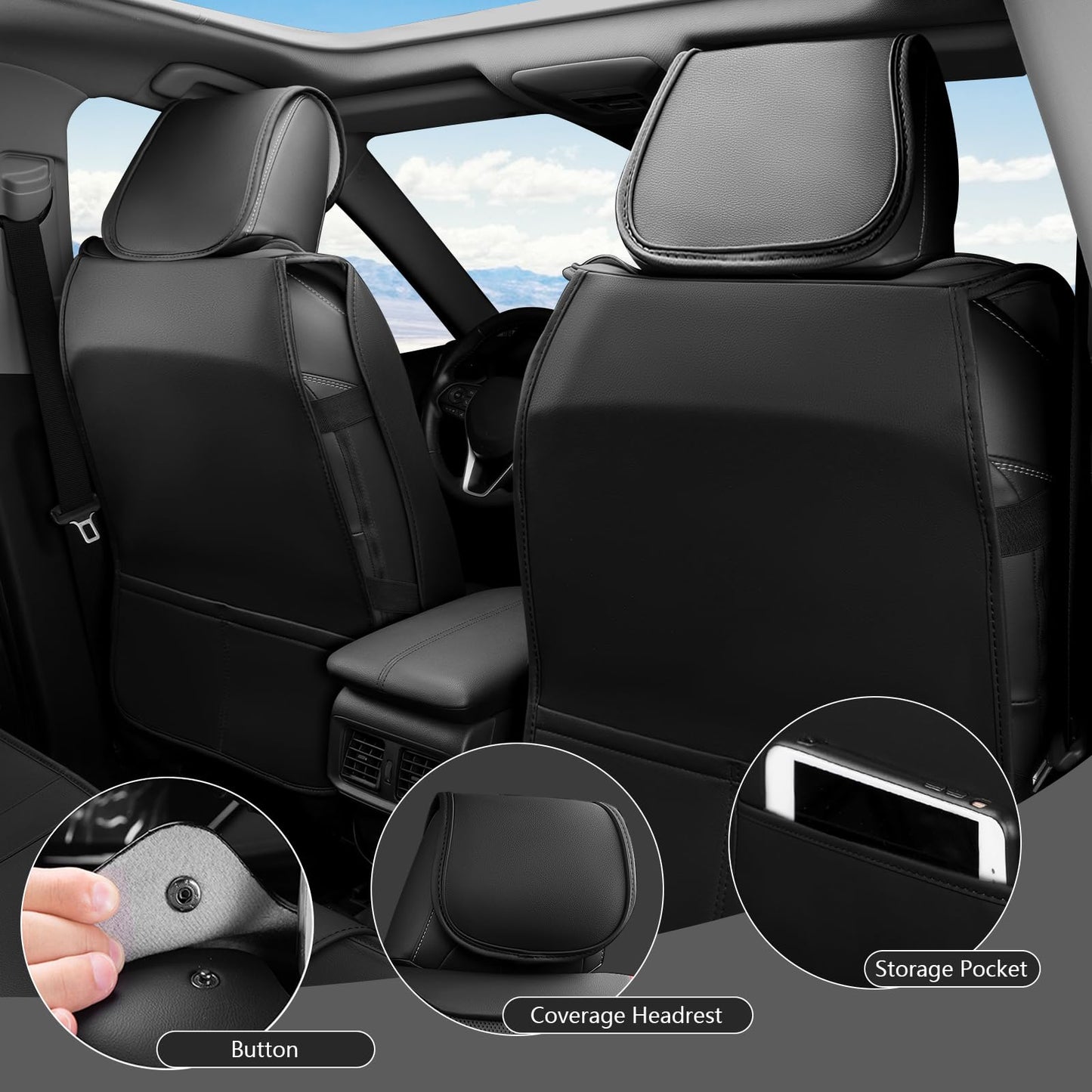 CAR PASS Luxury Faux Leather Seat Covers Full Set, Breathable Sporty Premium Leather Seat Covers, Waterproof Anti Slip Automotive Seat Covers Universal Fit for 95% Trucks SUV Sedans Van,Black and Blue