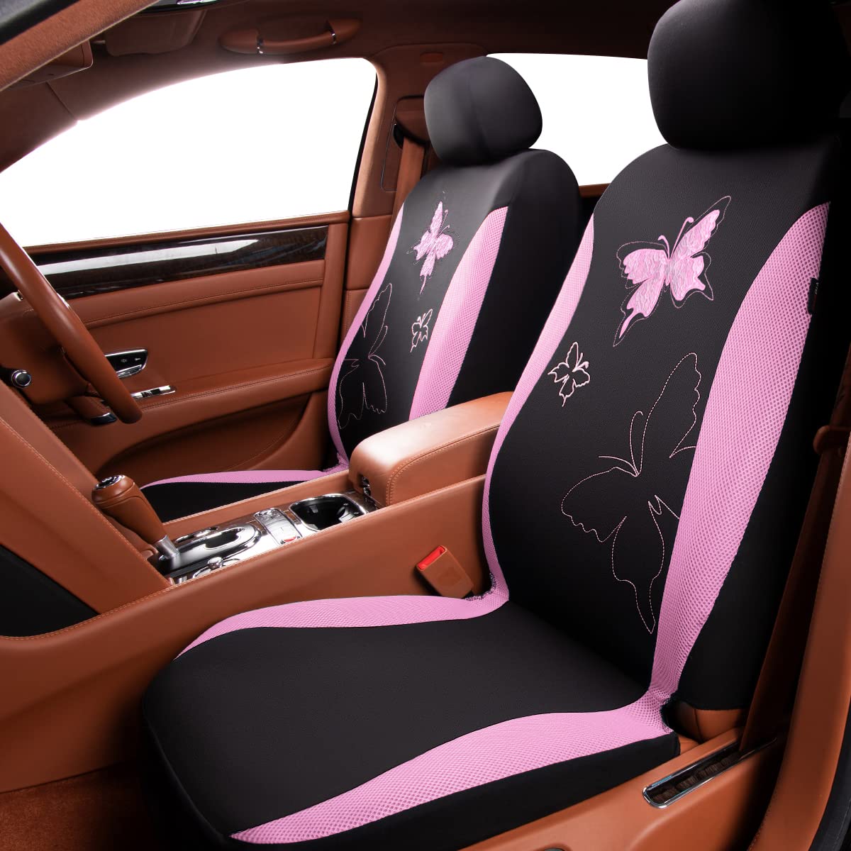 Flying Banner Butterfly car seat Covers ful Set Fashion Universal Lady Woman Female Rear Bench Split Colorized (Pink, Full Set - Lace)