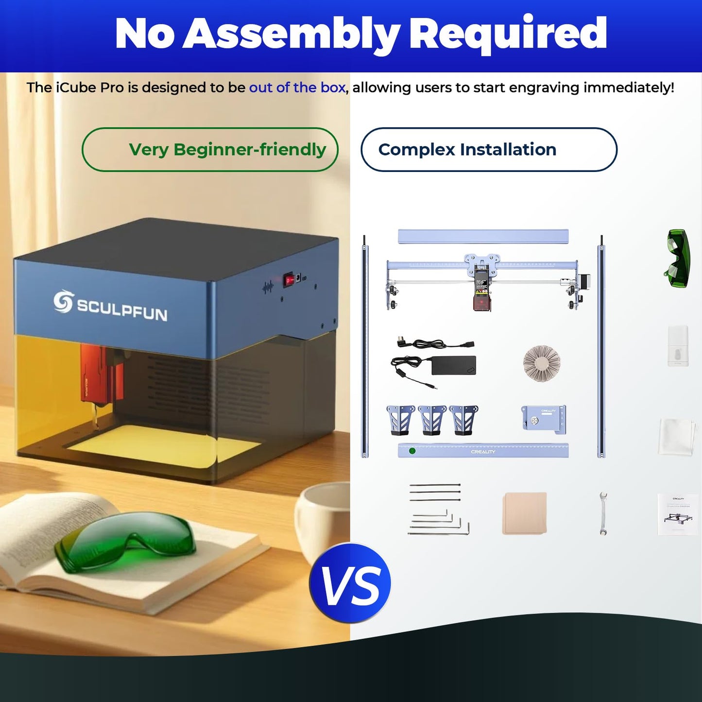 SCULPFUN iCube Pro Laser Engraver, 5000mW Desktop Laser Cutter with Smoke Filtration System, Laser Class 4, 125×125mm Engraving Area, No Assembly Required, 0.01mm Carving Precision