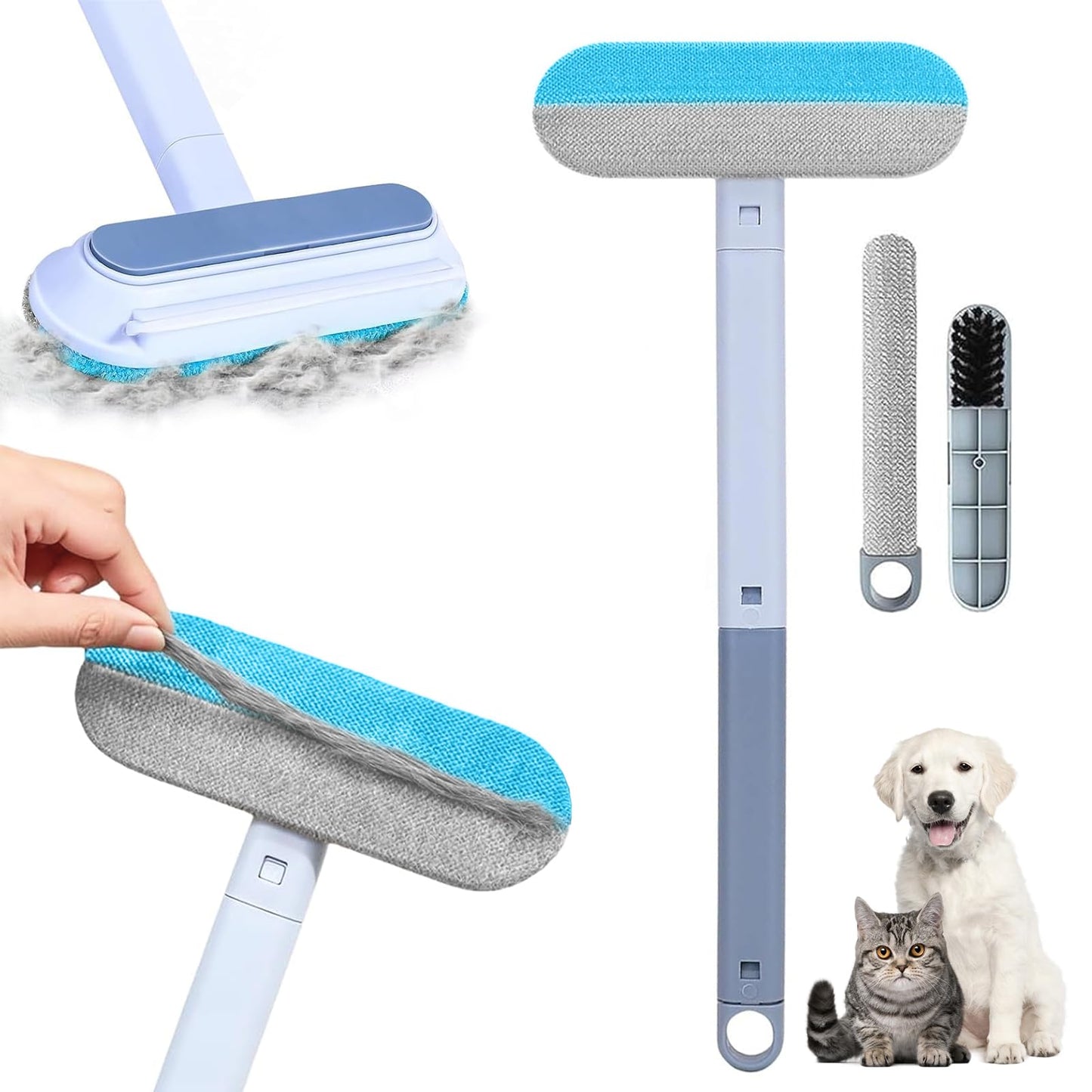 YoPoLL Pet Hair Remover 4 in 1- Reusable Long Handle Dog Hair Remover Brush, Washable Lint Cleaner for Dog and Cat Hair, Gentle on Furniture, Multifunctional Hair Removal Brush, 2 Pcs Carpet Scraper