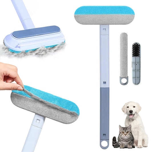 YoPoLL Pet Hair Remover 4 in 1- Reusable Long Handle Dog Hair Remover Brush, Washable Lint Cleaner for Dog and Cat Hair, Gentle on Furniture, Multifunctional Hair Removal Brush, 2 Pcs Carpet Scraper