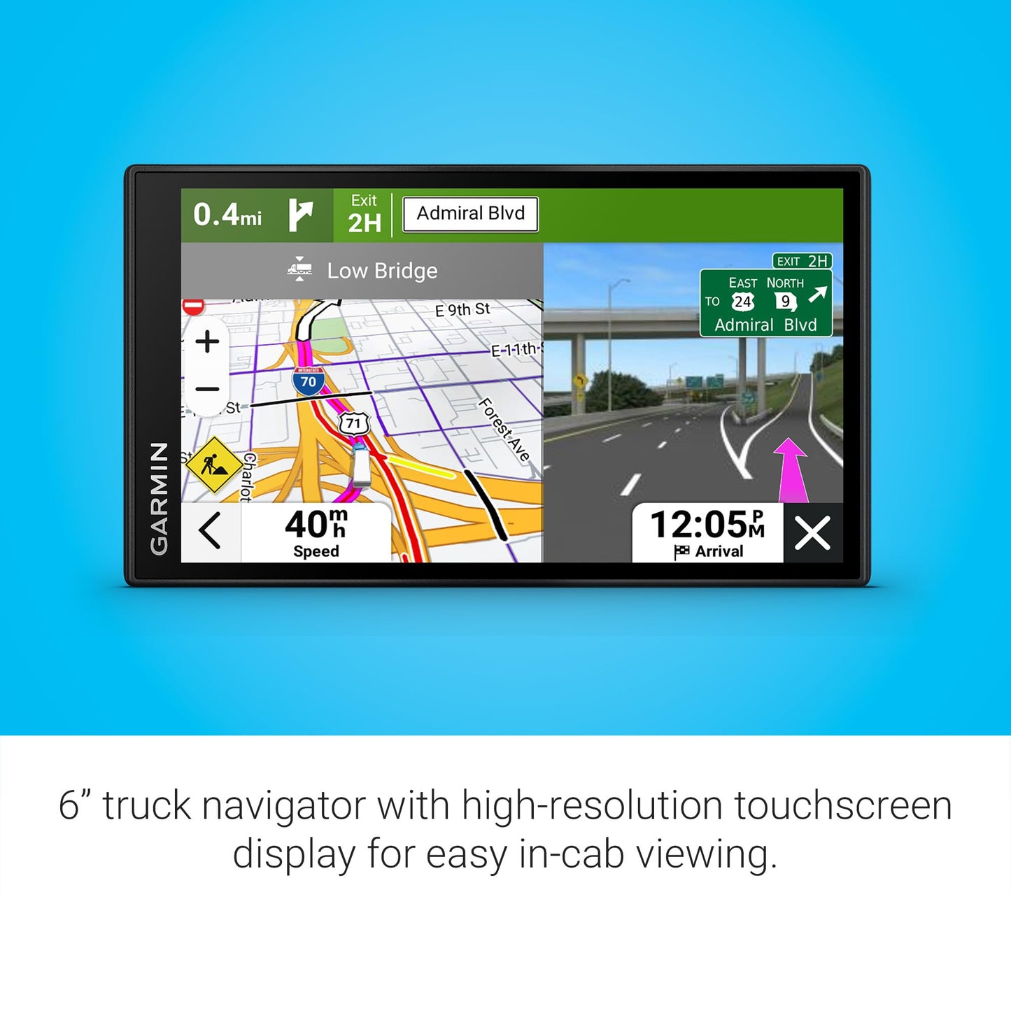 Garmin dezl OTR620 GPS Truck Navigator with 6-Inch Touchscreen Display, 1280p Resolution, and Birdseye Direct Satellite Imagery Support (Black)