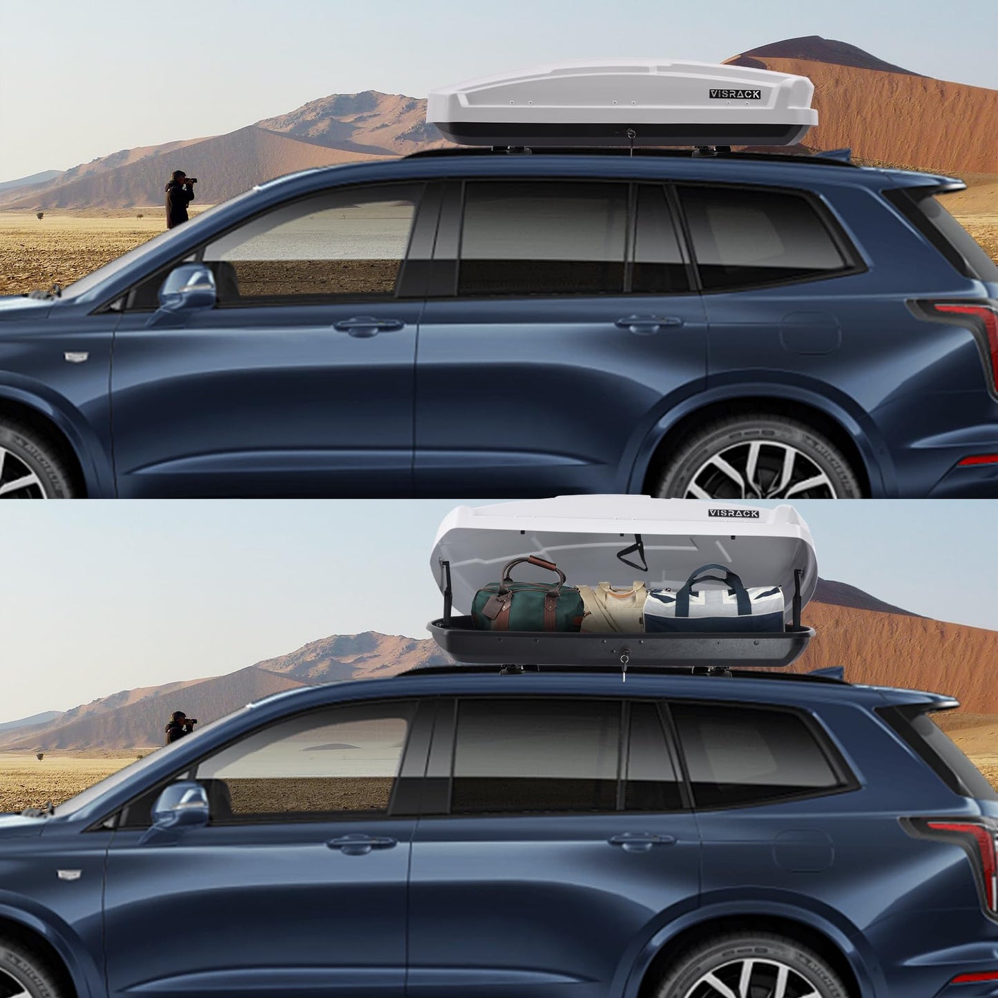 Hard Shell Rooftop Cargo Carrier, Waterproof Rooftop Cargo Box with Security Keys, Car Top Carrier Roof Cargo Box for Luggage Storage, 58.3 (L) x35.4 (W) x 13(H) Inches, (15 Cubic Feet, White)