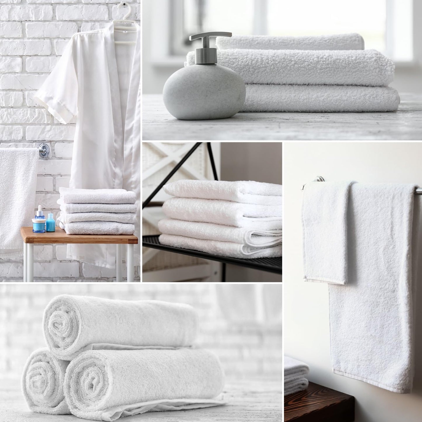 Peryiter 48 Pieces Bathroom Towels Set Soft and Highly Absorbent Cotton Bath Towel Bulk for Everyday Use, 12 Quick Dry Bath Sheets, 12 Hand Towel, 24 Face Wash Cloths for Bathroom, Gym, Hotel(White)