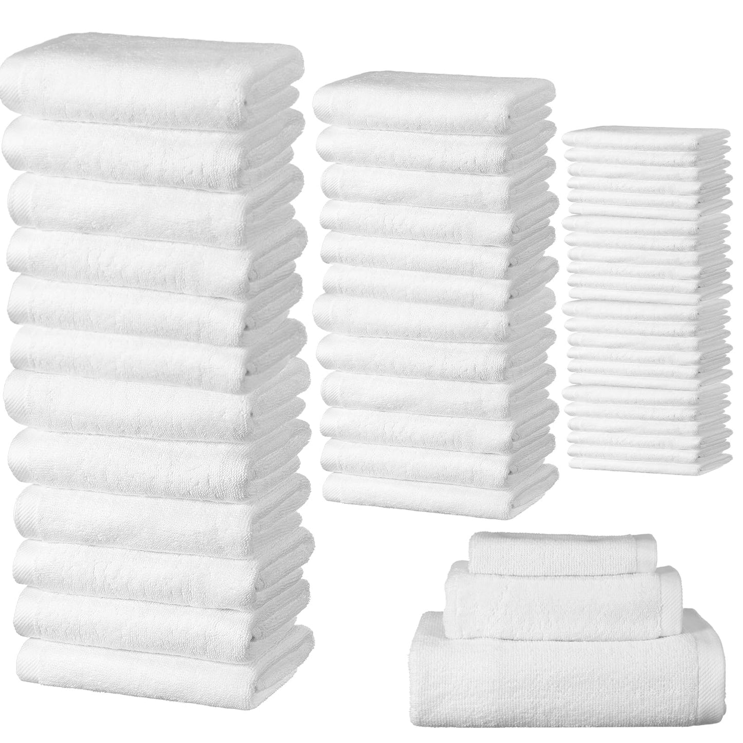 Peryiter 48 Pieces Bathroom Towels Set Soft and Highly Absorbent Cotton Bath Towel Bulk for Everyday Use, 12 Quick Dry Bath Sheets, 12 Hand Towel, 24 Face Wash Cloths for Bathroom, Gym, Hotel(White)