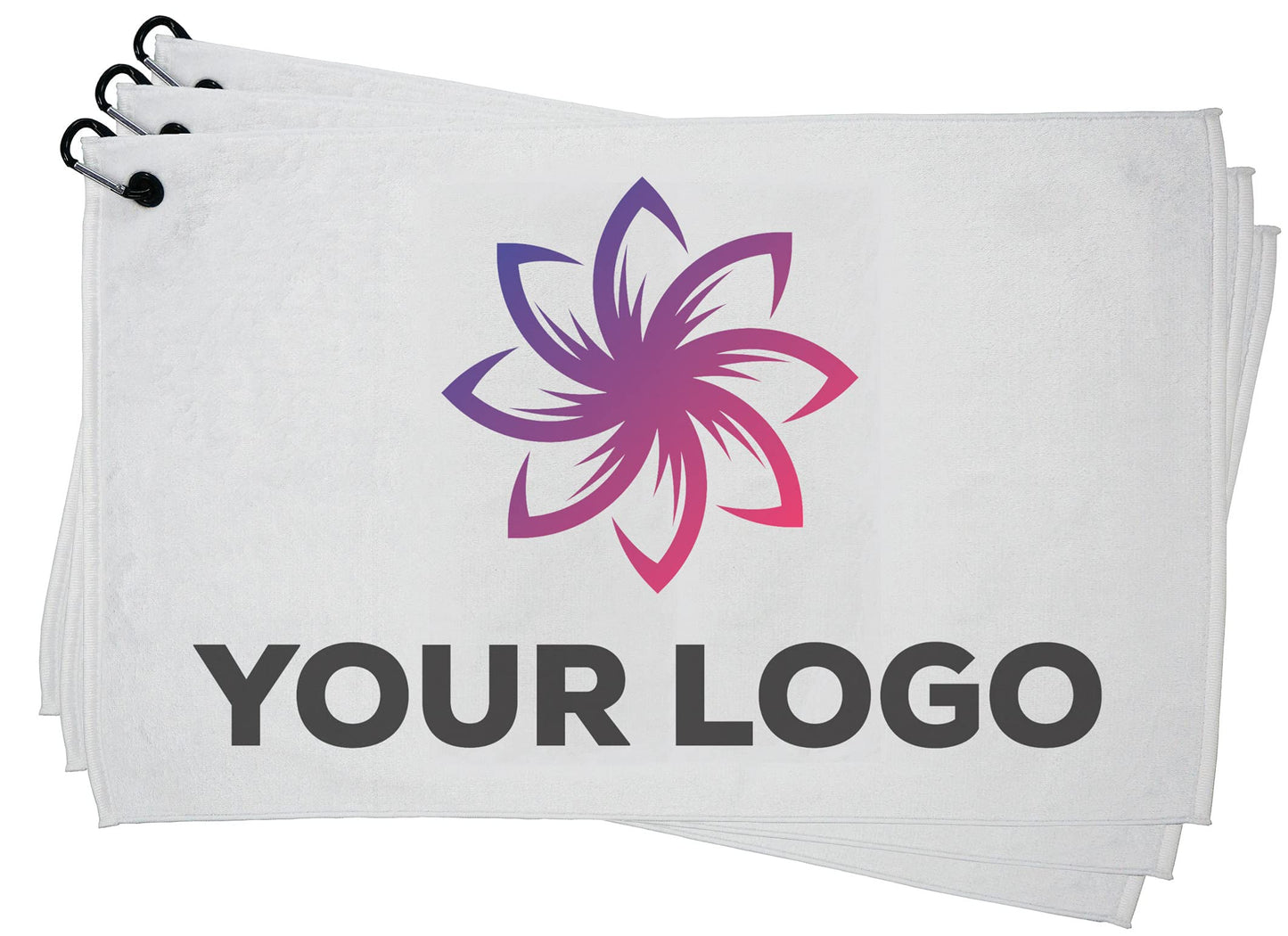 Smart Go - Golf & Sports Towel with Carabiner Clip (100 Towels) - Digital Custom Print Your Company Artwork or Business Logo - Promotional Golf Towel for Sports Activities - 8 x 11.75