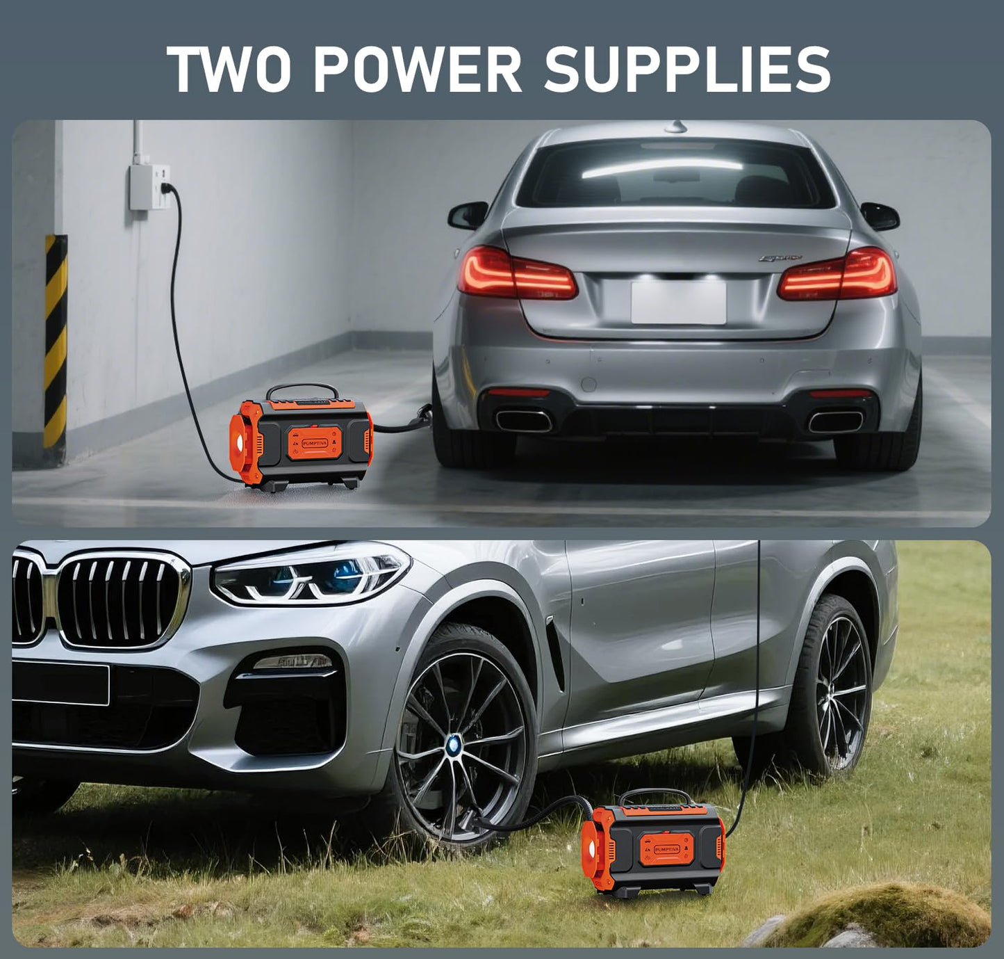 Tire Inflator Portable Air Compressor, 12V DC 110V AC Car Tire Pump, Air Mattress Pump with Inflation & Deflation Mode, Dual Powerful Motors Air Pump for Car, Bicycle, Air Mattress