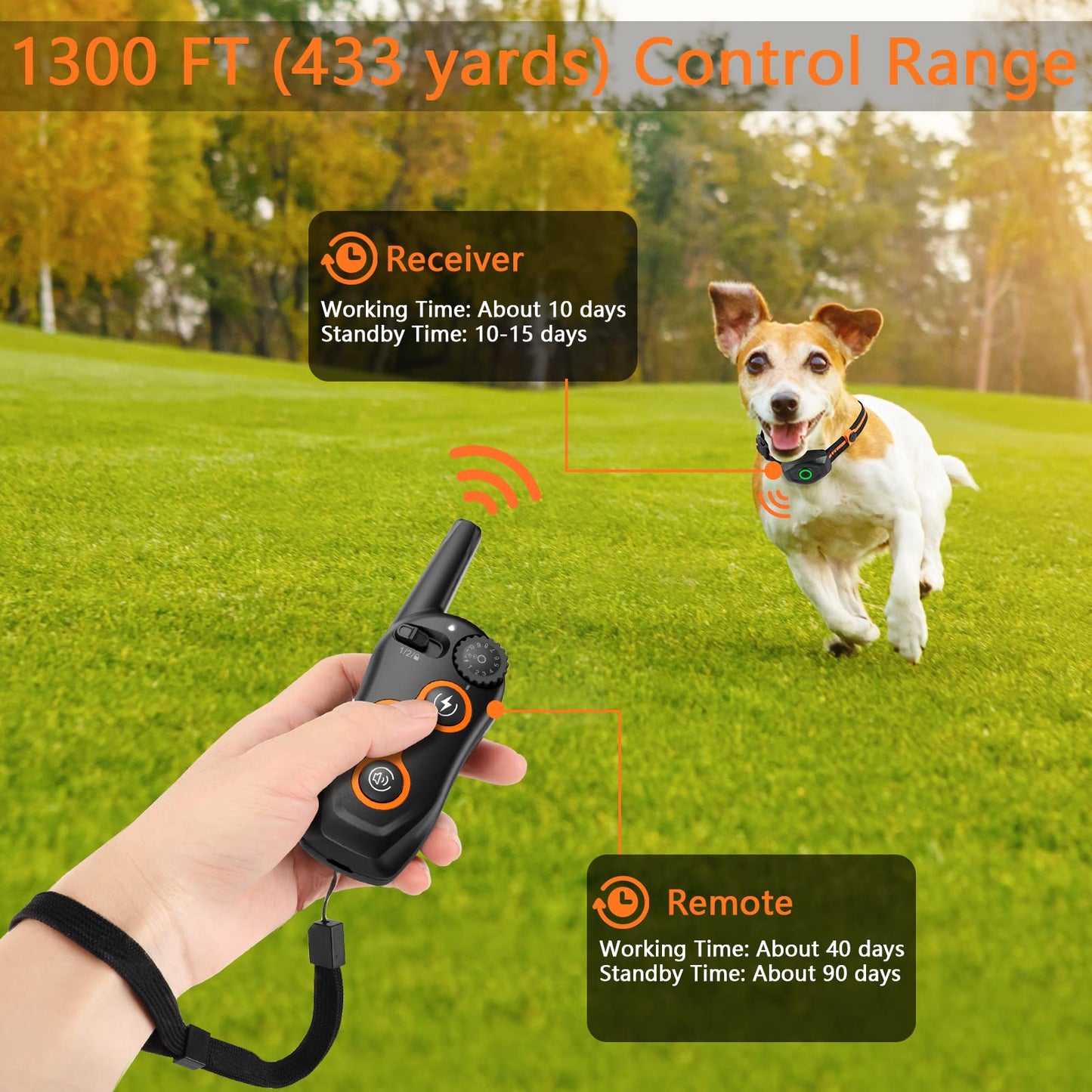 Dog Training Collar, IPX7 Waterproof Dog Shock Collar with Remote Control Range 1300ft, 3 Training Modes, Beep, Shock, Vibration, Rechargeable Shock Collar for Large Medium Small Dogs