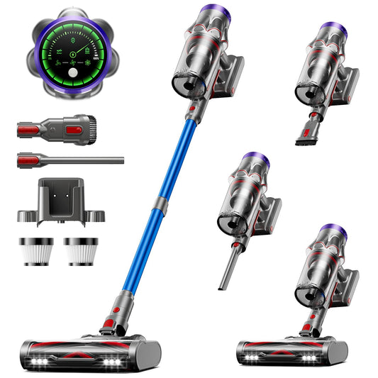 Cordless Vacuum Cleaner, 48KPa 580W 65Mins Vacuum Cleaner for Home, Anti-Tangle Self-standing Stick Vacuum with Scented Tablet, Upgraded Dust Cup Scraping, Vacuum Cordless for Pet Hair/Carpet/Floors