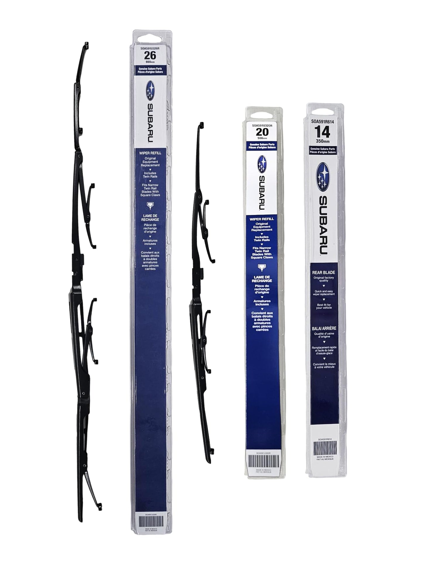 Subaru 2006-2007 Tribeca B9 Front & Rear Windshield Wiper Full Blade Set - 86543XA02A, SOA591U326R, 86543XA07A, SOA591U320R, SOA591R614 - Genuine OEM