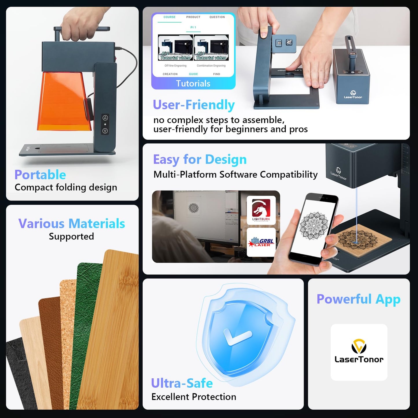 LaserTonor Pi 1 10W Laser Engraver Handheld,Portable 1kg Diode Engraving and Cutter Machine 360°‌‌ Full-Angle Engraving,63600mm/min Fast Speed & 0.05mm Precision for Wood/Leather/Coated Metal,Basic