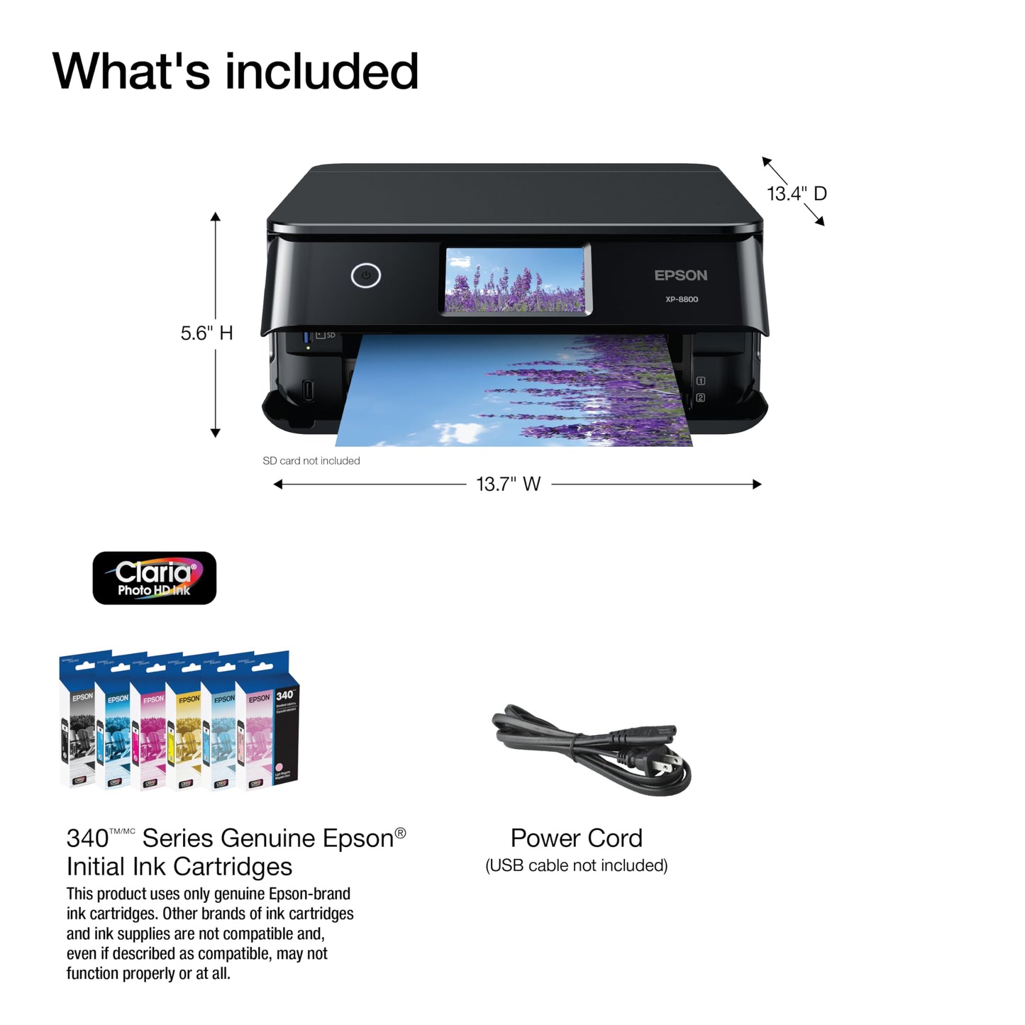 Epson Expression Photo XP-8800 Wireless Printer with 6-Color Claria Ink System, Borderless Printing up to 8.5" x 11", Fast 4" x 6" Photo Printing, 4.3" Color Touchscreen, Built-in Scanner and Copier