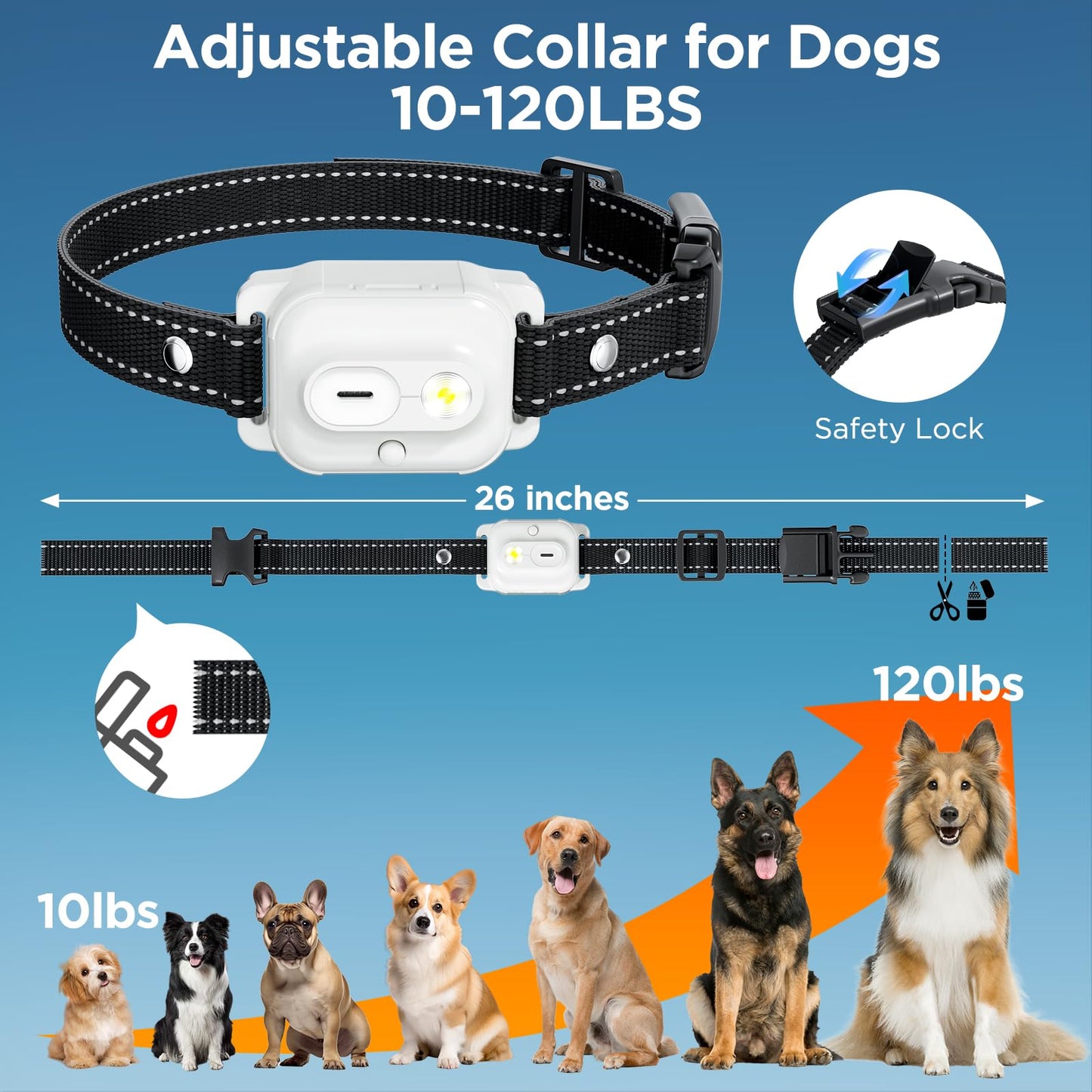 Dog Shock Collar, 3300ft Dog Training Collar with Remote, IPX7 Waterproof Rechargeable Sleek Modern Shock Collar for Small, Medium, Large Dogs with Beep, Vibration, Safety Shock, Light Mode, 8-120 lbs