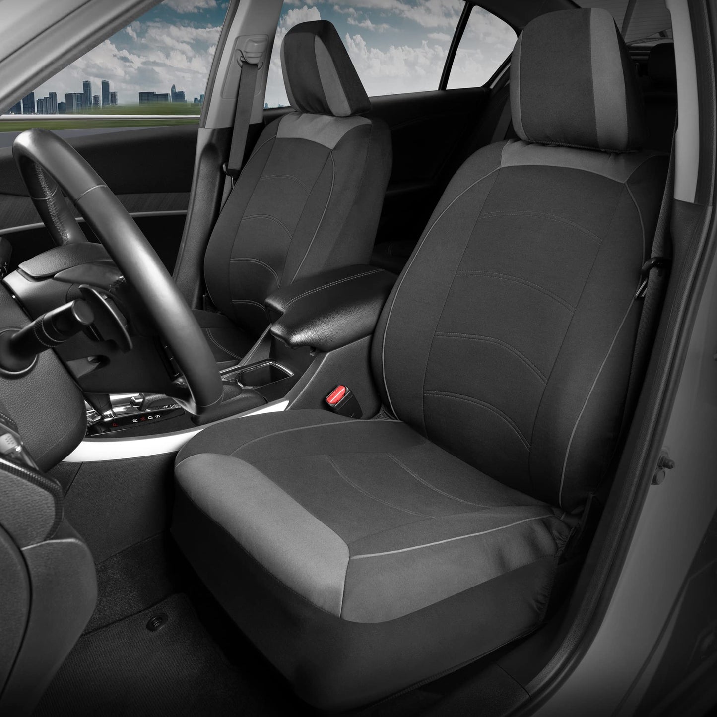 Motor Trend Black Cloth Car Seat Covers for Front Seats – Premium Automotive Bucket Seat Covers, Made for Vehicles with Removable Headrests, Interior Covers for Car Truck Van SUV Seat Protector