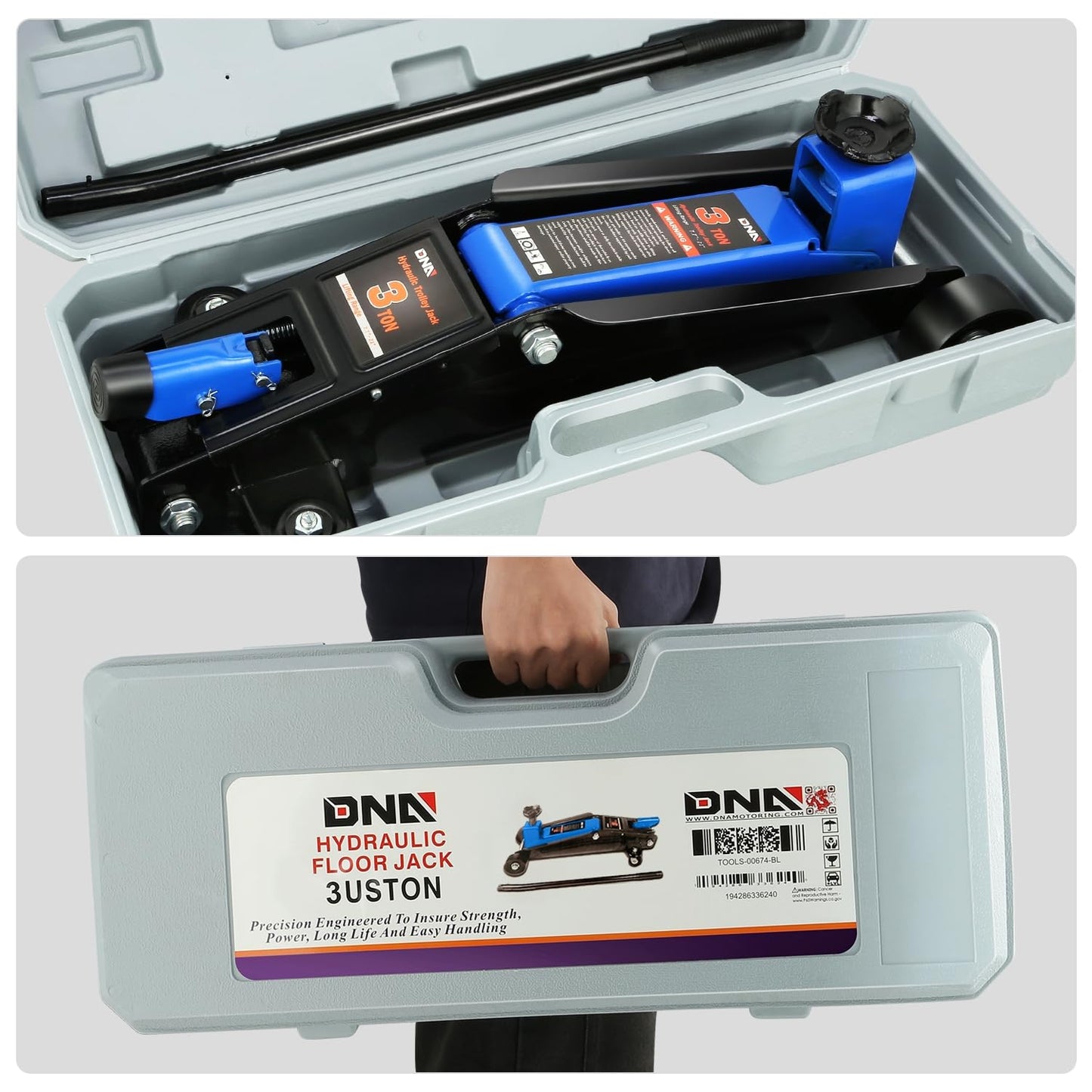 DNA MOTORING 3 Ton Low Profile Floor Jack, 3 tons (6000 lbs) Capacity Fast Lift Hydraulic Trolley Service/Floor Jack, 7.7 "-21" Lifting Range, Blue, TOOLS-00674-BL