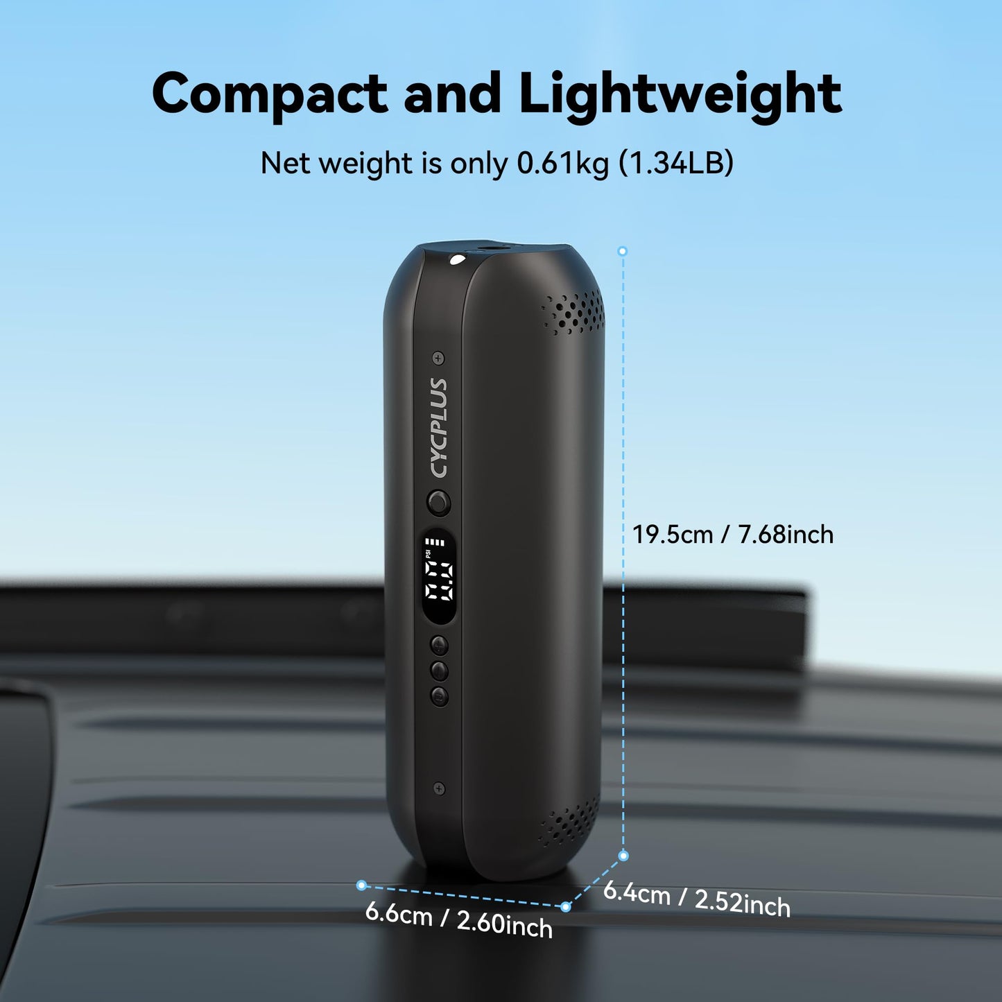 CYCPLUS Tire Inflator Portable Air Compressor - 150PSI Cordless Air Pump with Digital Tire Pressure Gauge, Accurate LCD Display & LED Light, DC/AC 2-in-1 for Car/Motorcycle/E-Bike/Ball(2025 Version)