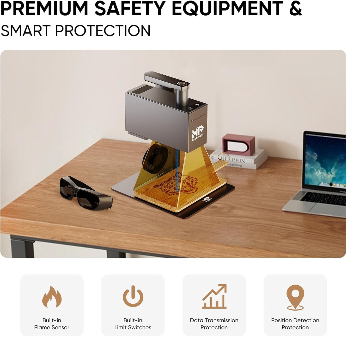 Monport Nano Laser Engraver Portable Handheld 6W Laser Engraving Machine, 0.01mm High Precision 5000mm/s High Speed Laser Marking Machine for Wood, Leather, Cardboard, Kraft, Aluminum, Stainless Steel