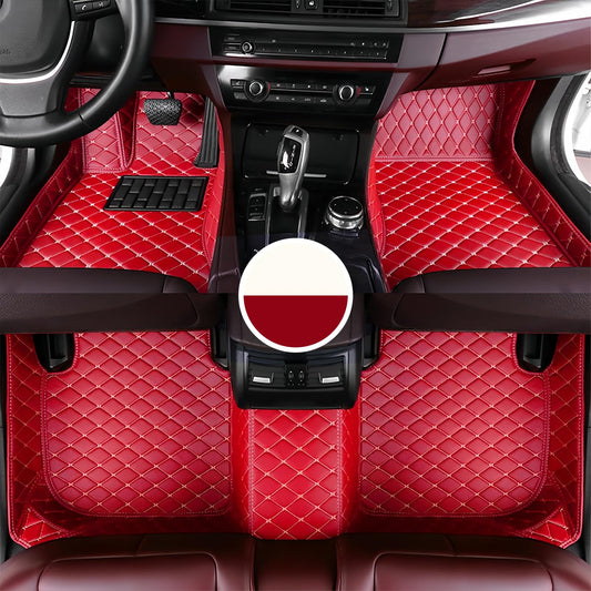 Fit for Dodge RAM 1500 1994-2011 Leather Car Floor Mats，Dirt-Resistant Floor Liners, Waterproof wear-Resistant Interior Accessories（Red）