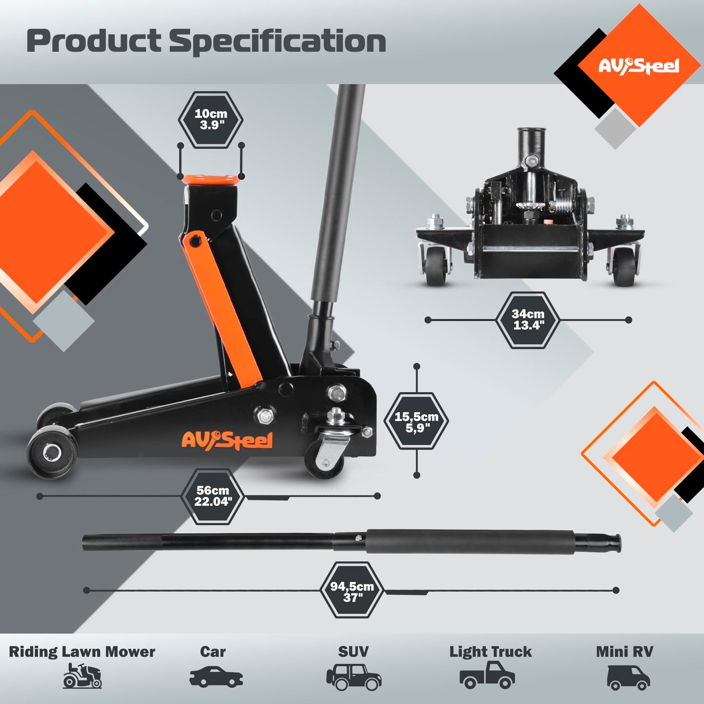 AV Steel 3 Ton Floor Jack (6600 lbs), Heavy Duty Hydraulic Jack for Car, Heavy-Duty Floor Jack with Single Piston Pump, Quick Lift Car Jack 3 ton with Lifting Range 5.5'' to 18.5''