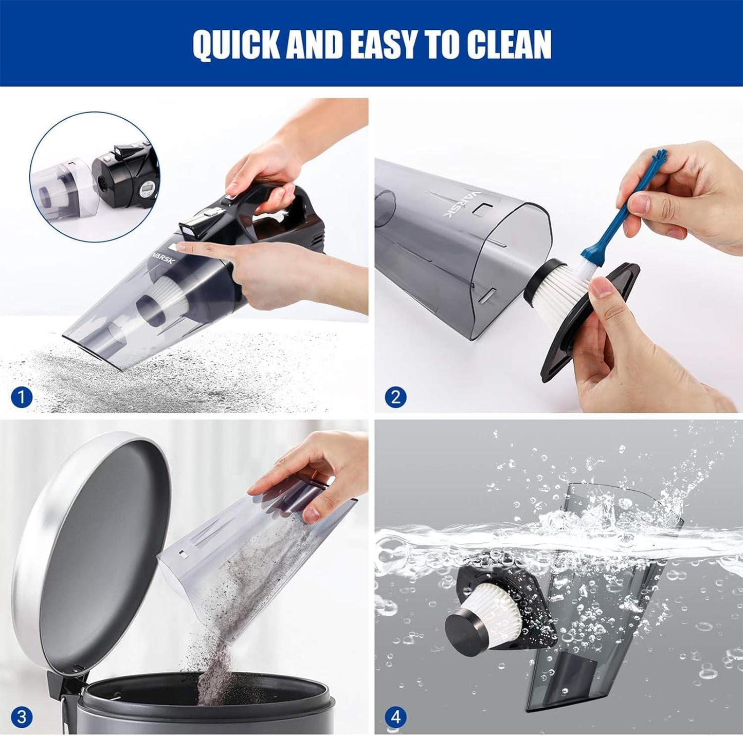 VARSK 4-in-1 Car Vacuum Cleaner High Power, Tire Inflator Portable Car Vacuum with Digital Tire Pressure Gauge LCD Display and LED Light, 12V DC, 15FT Cord, Essential Accessories for Men Women