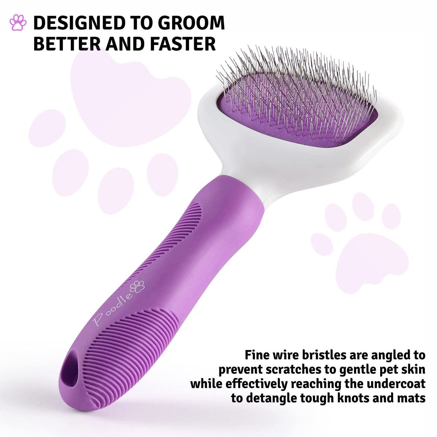 Poodle Pet Slicker Brush - For Dogs, Cats, Rabbits - Matted/Loose Fur, Knots - Suitable for Doodle/Goldendoodle Grooming and Shredding Short/Long Hair
