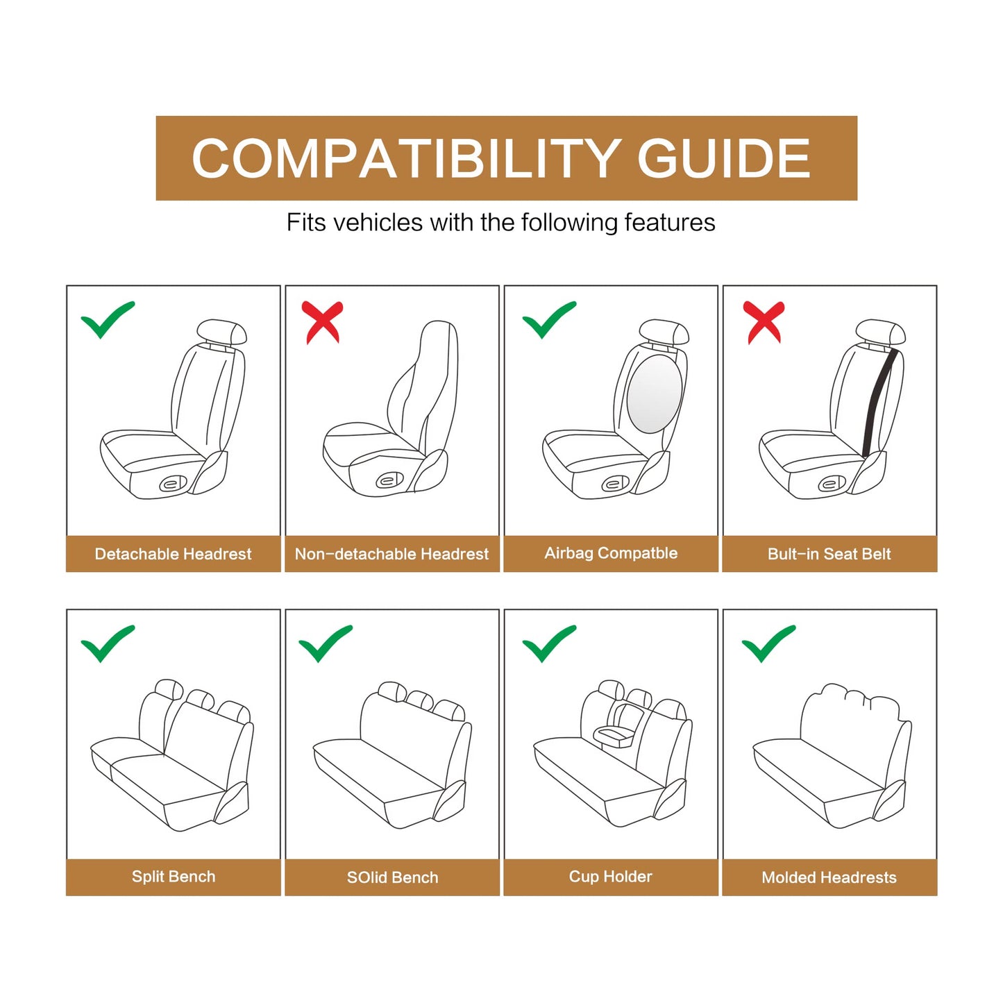 HAIYAOTIMES Leather Car Seat Covers Full Set, Waterproof Faux Leather Seat Covers for Cars, Non-Slip Car Interior Covers Universal Fit for Most Cars Sedans Trucks SUVs, Beige