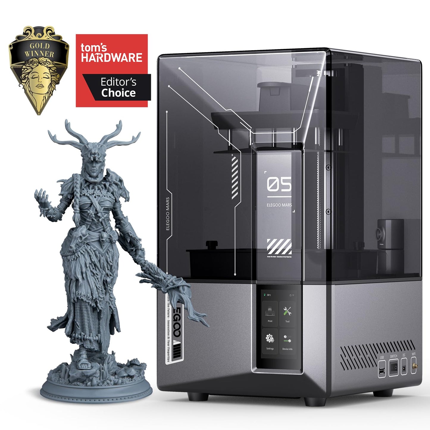 ELEGOO Mars 5 Ultra Resin 3D Printer, 7" 9K Mono LCD Resin Printer with High-Speed Printing 150mm/h, AI Smart Camera, WiFi-Transfer, Auto-Leveling, Printing Size of 6.04 x 3.06 x 6.49 inch