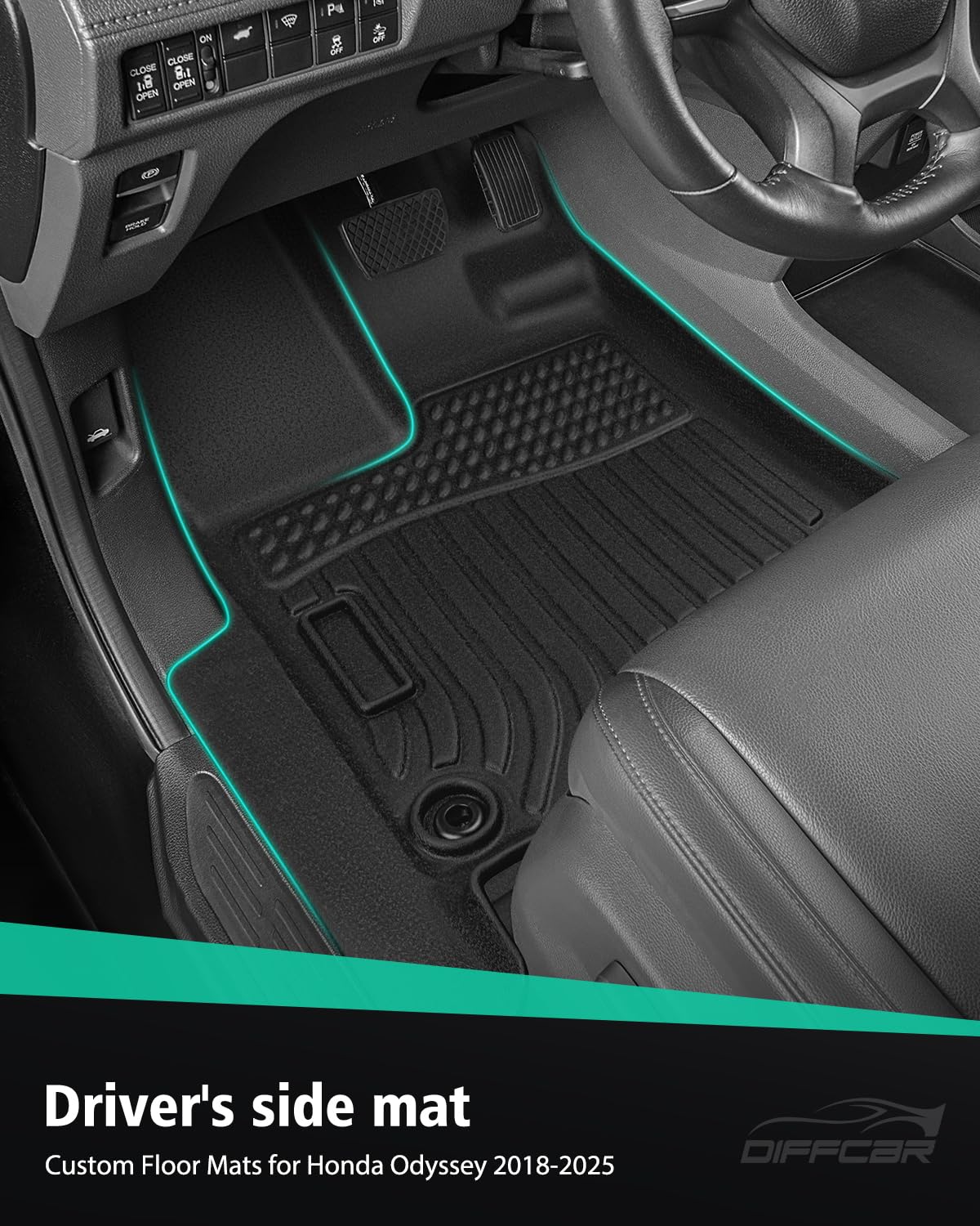 DiffCar® Floor Mats & Cargo Liner for Honda Odyssey 2018-2026, All Weather Car Accessories (Set of 5 Mats)