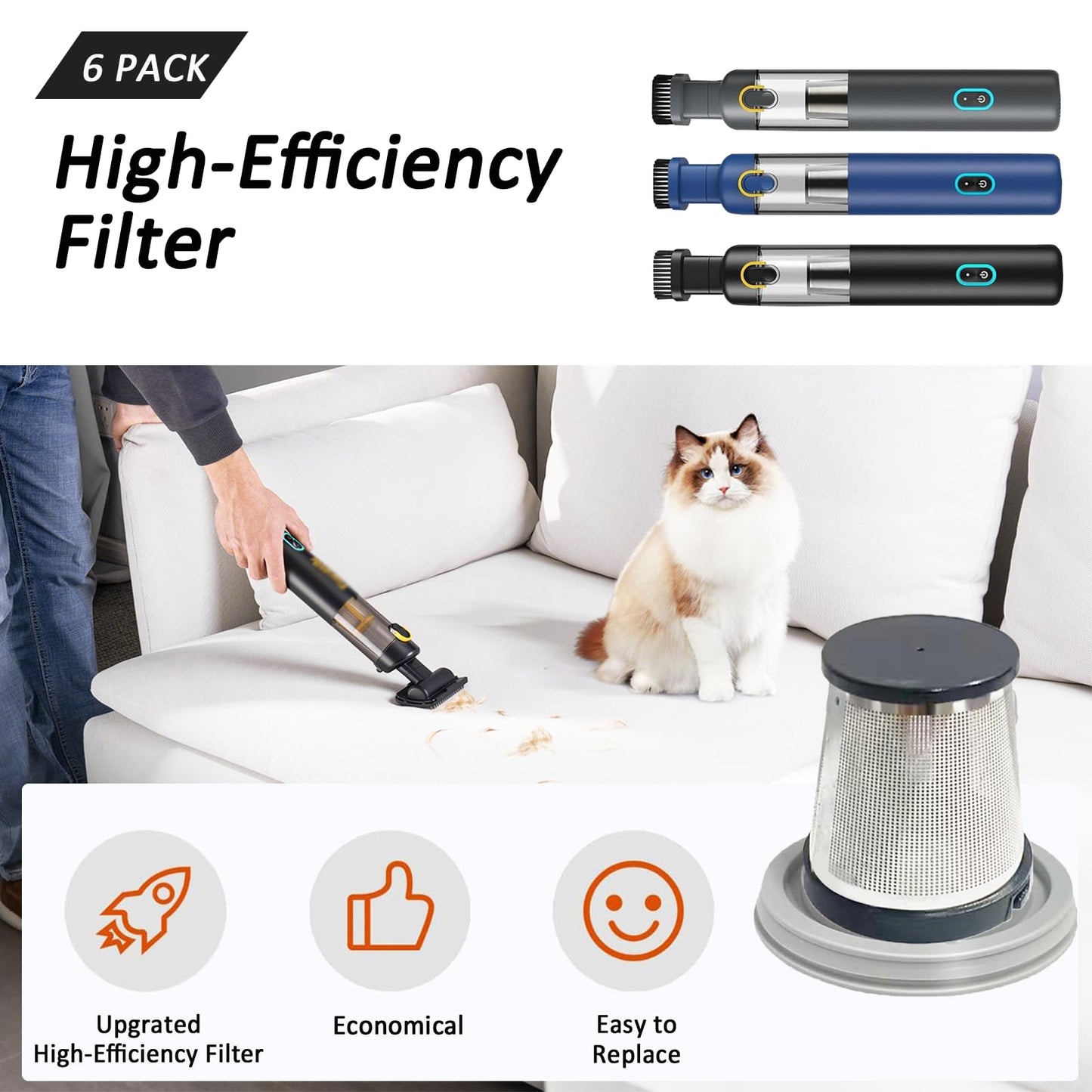 6 pack Washable Hepa with 2 pack Stainless Steel Pre-filter,Hepa Filter Replacement Compatible with Fanttik V8 Series (Fanttik Slim V8 Mate Vacuum & Fanttik V8 Apex Vacuum)