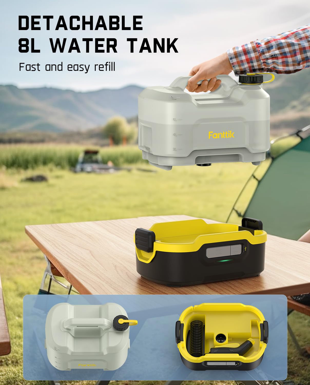 Fanttik NB8 Nano Portable Cordless Electric Sprayer w/2.1Gal Tank, Retractable Spray Head, 2600mAh Lithium Battery, IPX5, 72-98PSI, Portable Pressure Washer for Garden, Camping Shower and Pet Cleaning