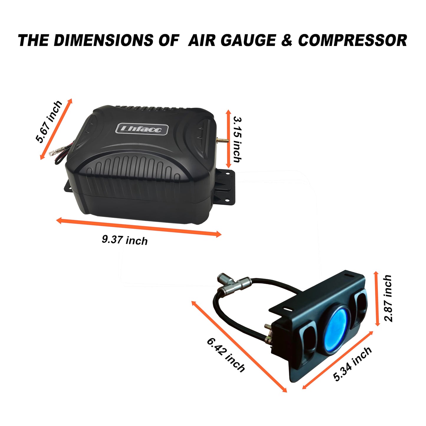 Lhfacc On Board Air Compressor System Air Pump System with Digital Dual Path Air Gauge Paddle Valve Gauge Air Line T Fittings for Trucks Vans