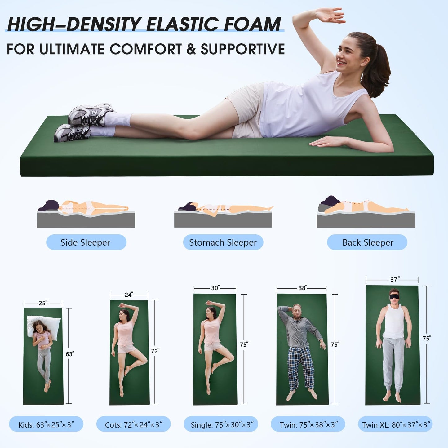 CYMULA Memory Foam Camping Mattress Pad 3 Inch Thick Portable Floor Sleeping Mat [car/Tent/Cot] Sleepover Guest Bed Roll up Mattress for Indoor Outdoor Travel with Bag(Twinxl 80 * 38 * 3")