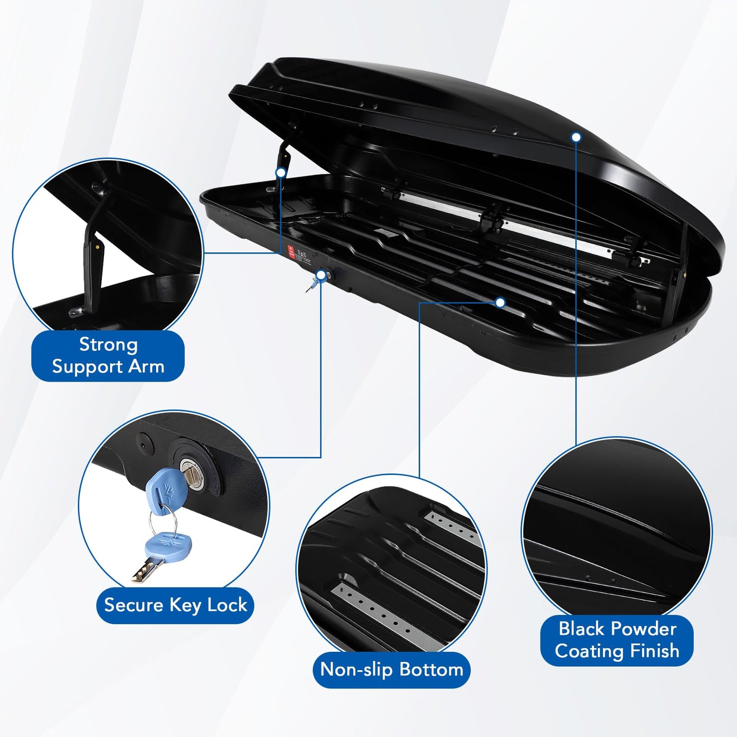 Hard Shell Roof Top Cargo Carrier - 17.7 Cu Ft Tool-Free Installation with Locking Keys, SUV Truck Roof Cargo Box - Waterproof & Durable for Road Trips, Camping & Travel - 70" L x 31" W x 15" H