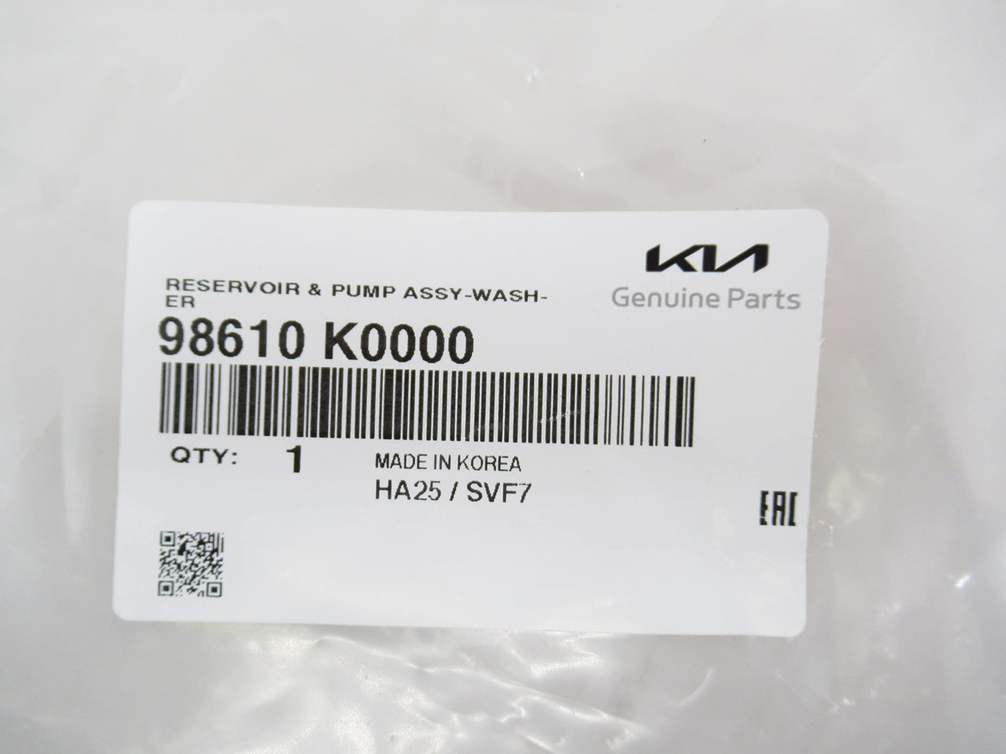 OEM Genuine Kia Windshield Washer Fluid reservoir & Pump Sub-Assembly 98610 K0000 98610K0000