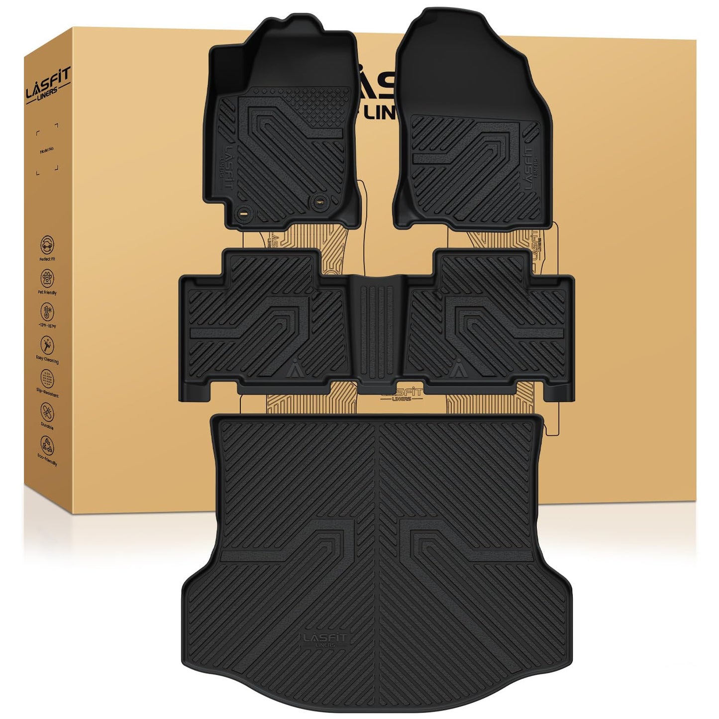 LASFIT Floor Mats&Trunk Mat for Toyota RAV4 2013-2018(Not Fit Hybrid) All Weather TPE Mats Custom Fit for Floor Liner for Toyota RAV 4 LE/XLE/SE/Limited/Platium Front and Rear 2 Row Car Mats,Black