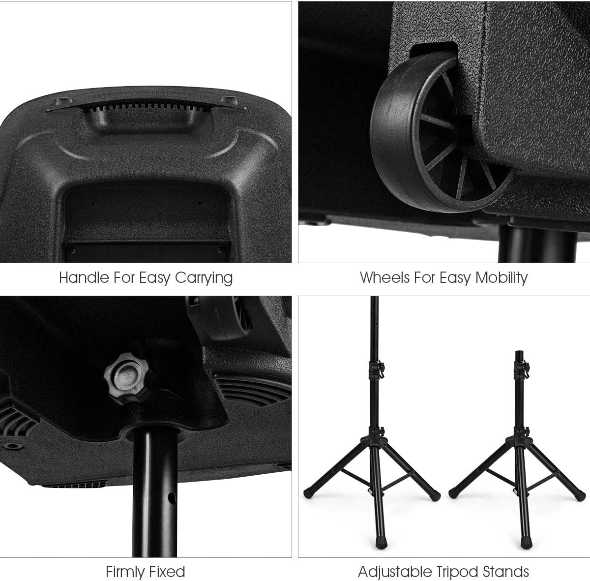 GOFLAME Portable 15" PA Speaker System Set, 3000W 2-Way Loudspeaker with Active + Passive Speaker, High Powered DJ Speaker with Bluetooth, USB/SD Card Reader, Stands, Microphone, Remote