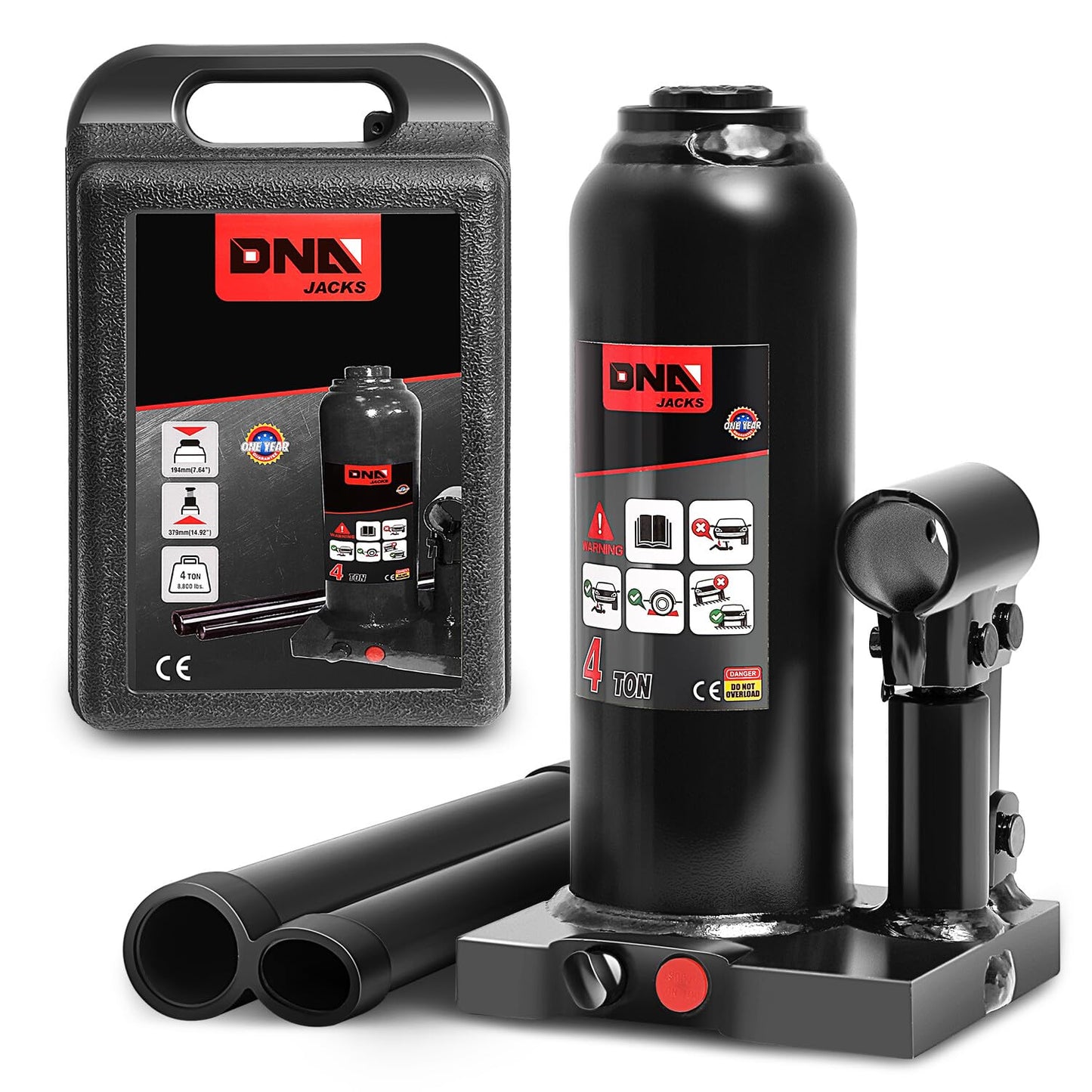 DNA MOTORING 4 tons / 8818.5 lbs Lifting Automotive Welded Hydraulic Bottle Jack for Repair Vehicle, Pickup, Truck, w/Manual Handle, Black, TOOLS-00354