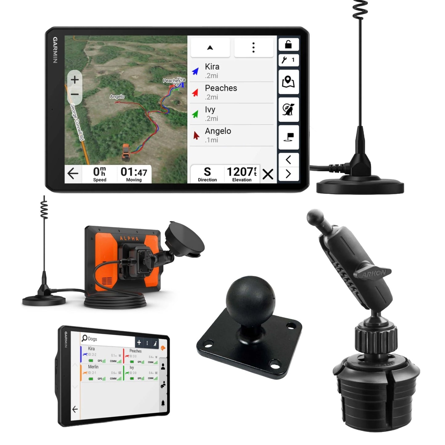 Garmin Alpha XL Conkey's Bundle 10" GPS Hunting System - Tracks 20 Dogs at a time,Stores up to 250 Dogs, Navigation, Cupholder Mount, Bolt-On Adapter & Suction Cup Included