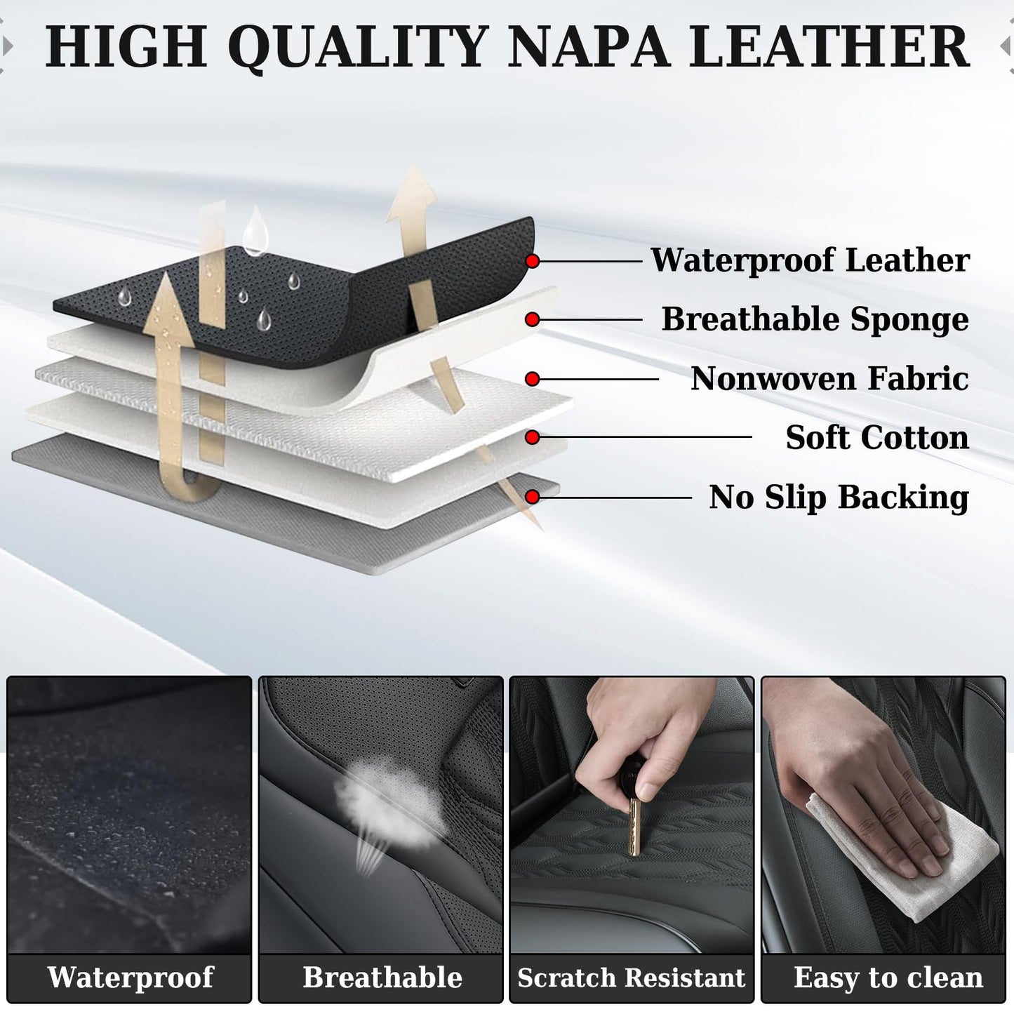 Coverado Car Seat Covers Full Set, Leather Ford F150 Seat Covers Fit for 2015-2025 F150 and 2017-2025 F250 F350 F450 Super Duty Crew Cab XL XLT Lariat King Ranch Platinum (Black)